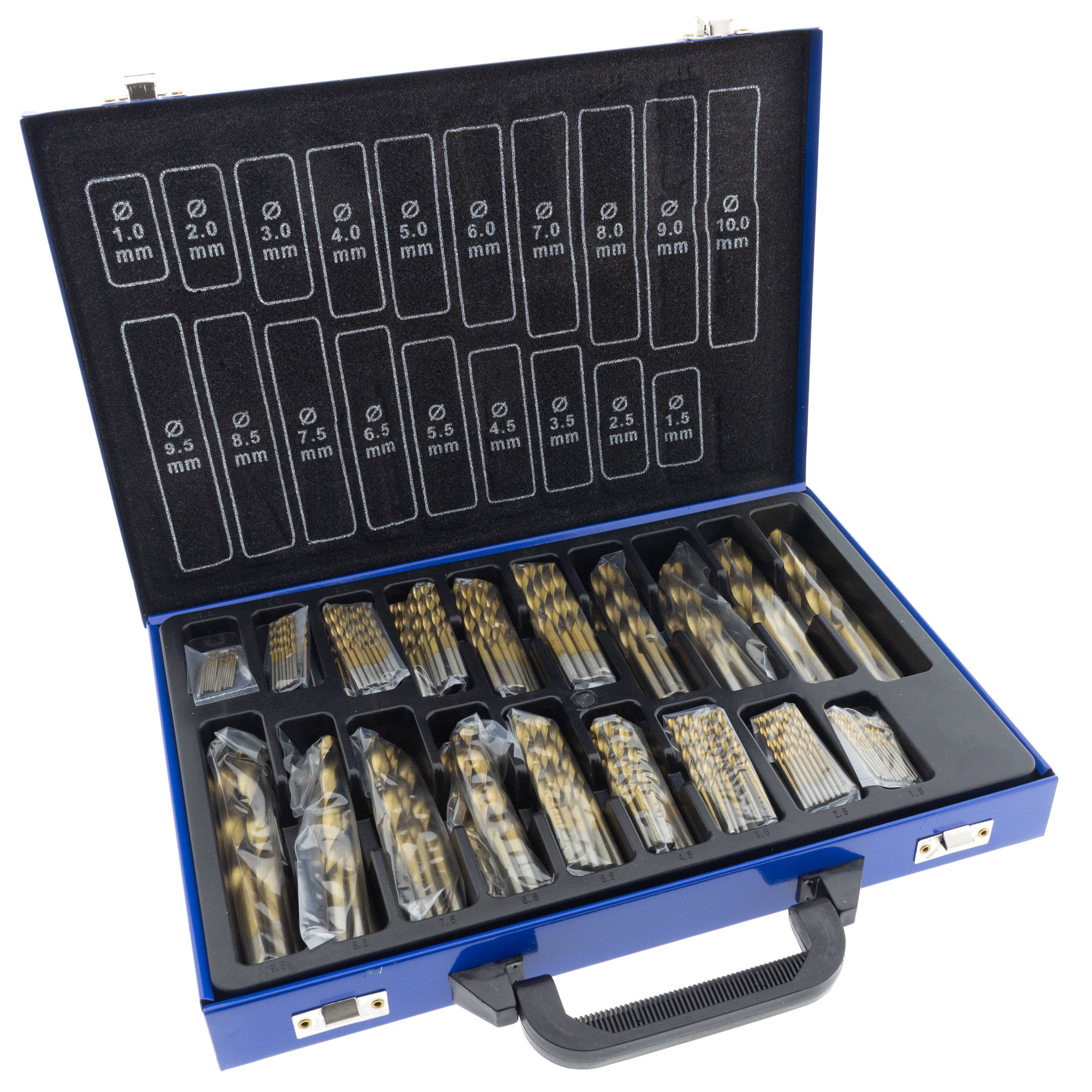 Premium HSS Spiralbohrer Set 170-tlg. 1-10 mm titannitriert DIN 338 im Metallkoffer