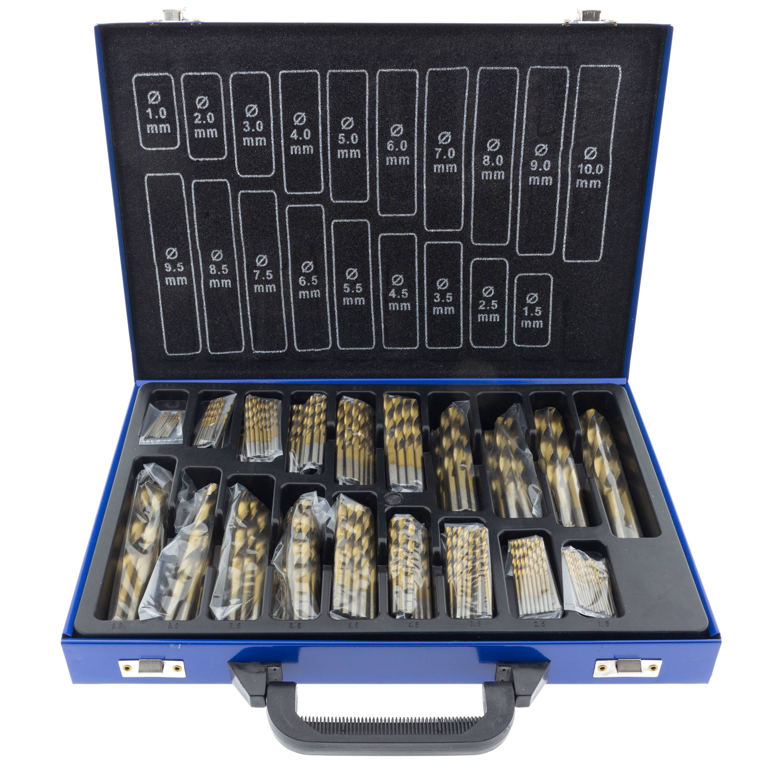 Premium HSS Spiralbohrer Set 170-tlg. 1-10 mm titannitriert DIN 338 im Metallkoffer
