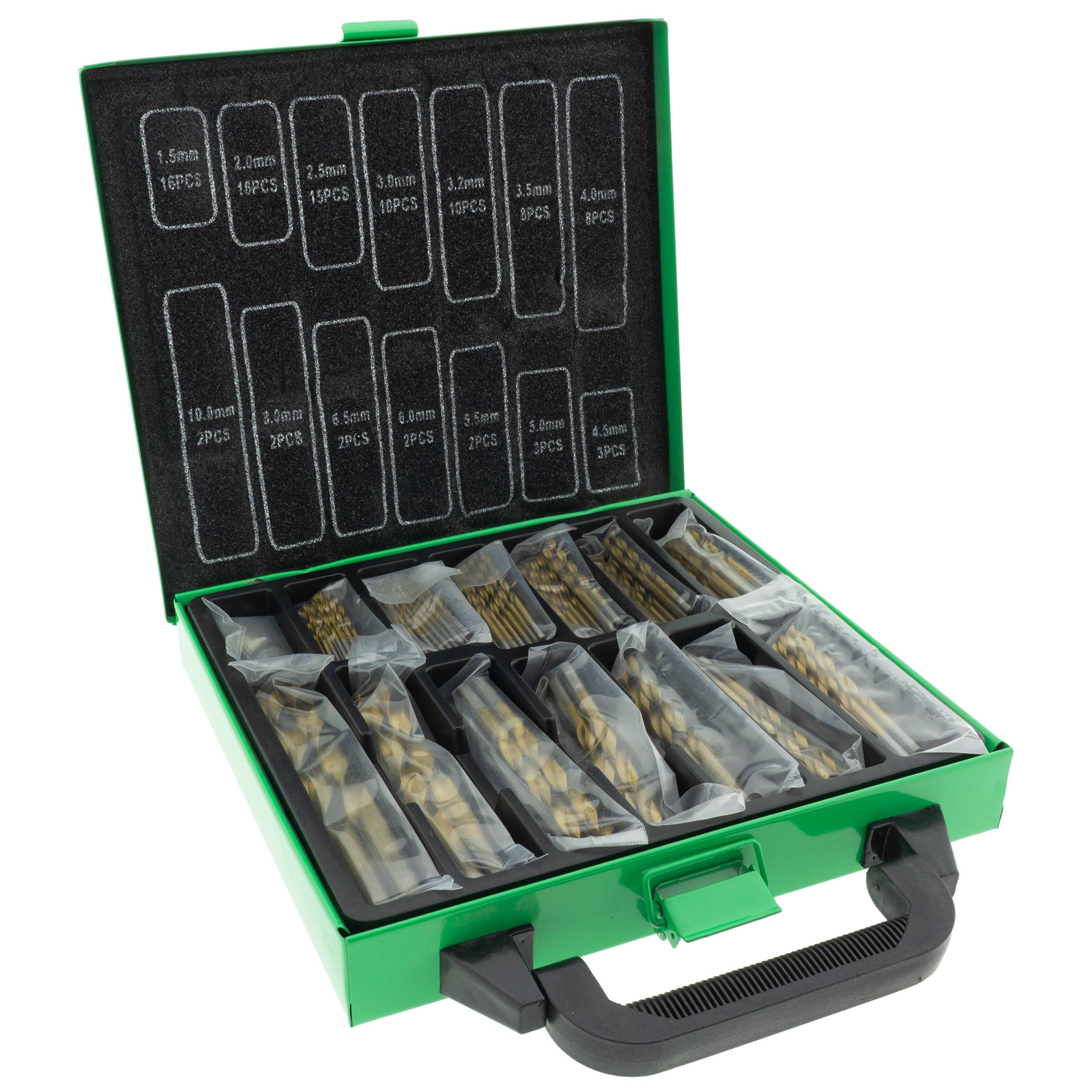 Premium HSS Spiralbohrer Set 99-tlg. 1,5-10 mm titannitriert DIN 338 im Metallkoffer