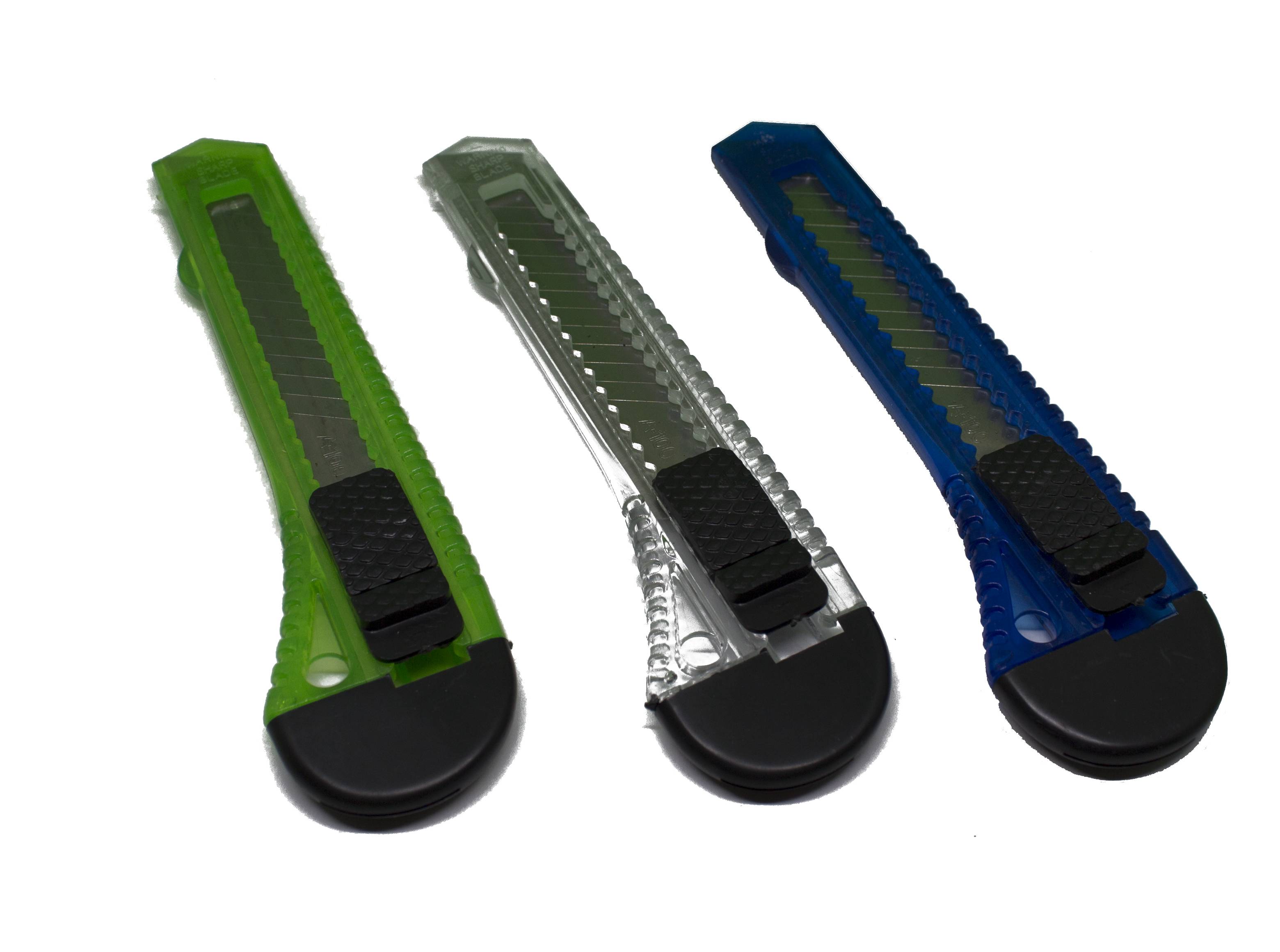 3 x Cuttermesser Universal Grün Blau & Transparent