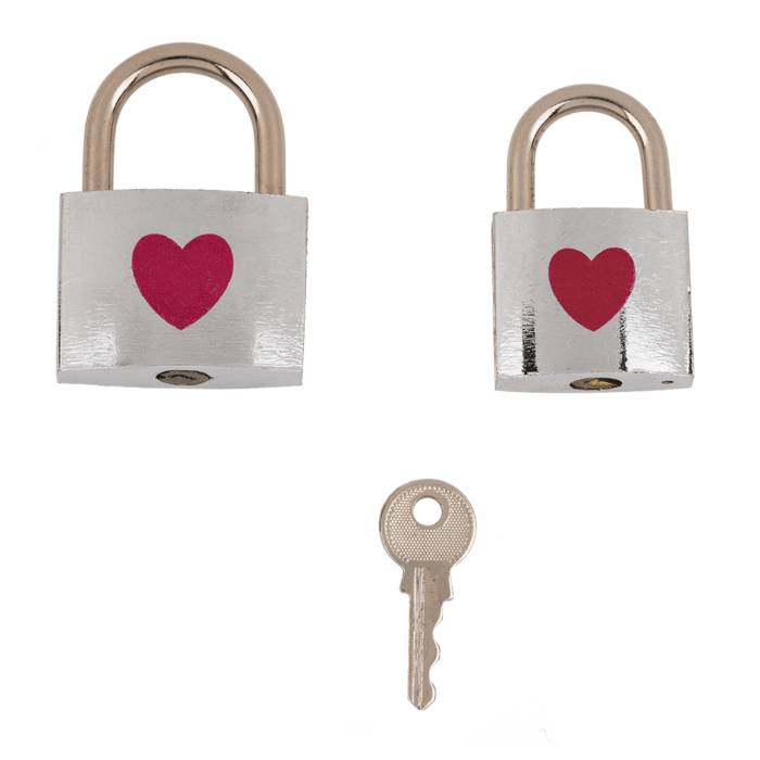 2 x Liebesschloss silber mit rotem Herz