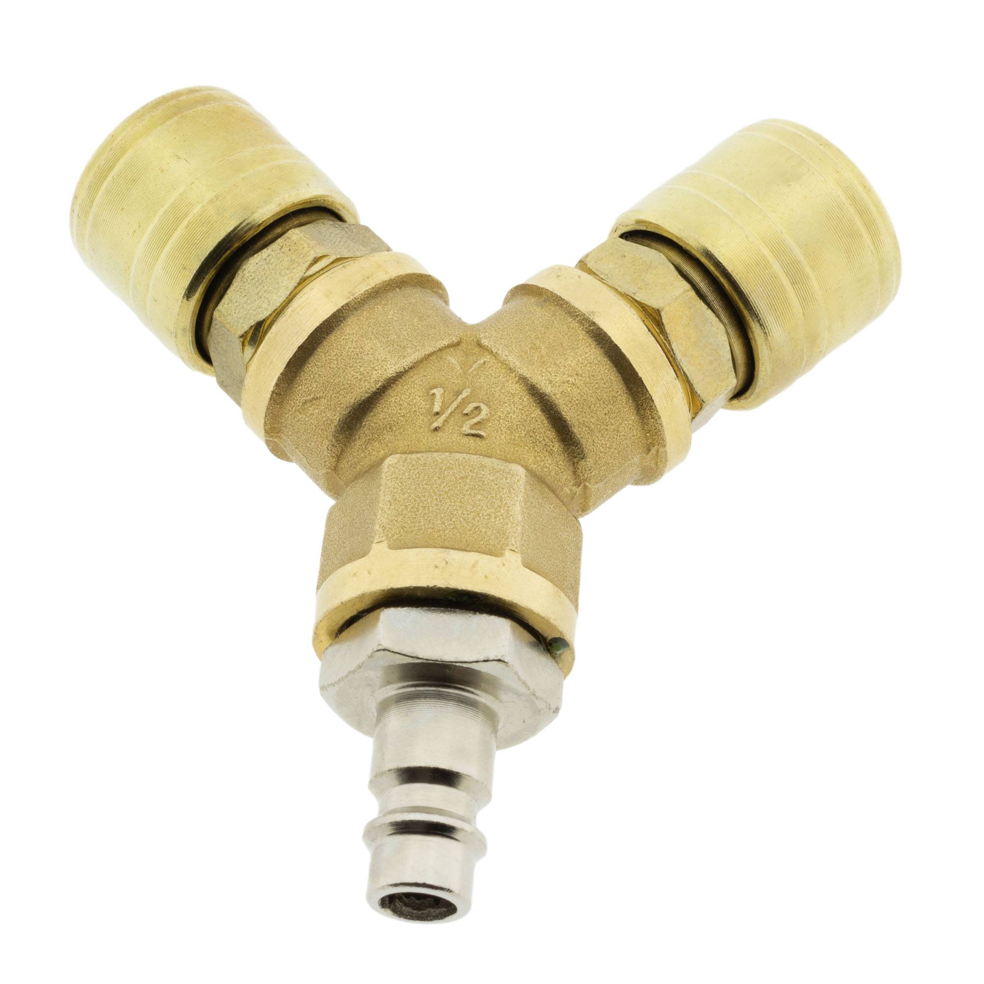 Druckluft Y-Verteiler mit 2 x Schnellkupplungen 1/2" Zoll bis 16 Bar
