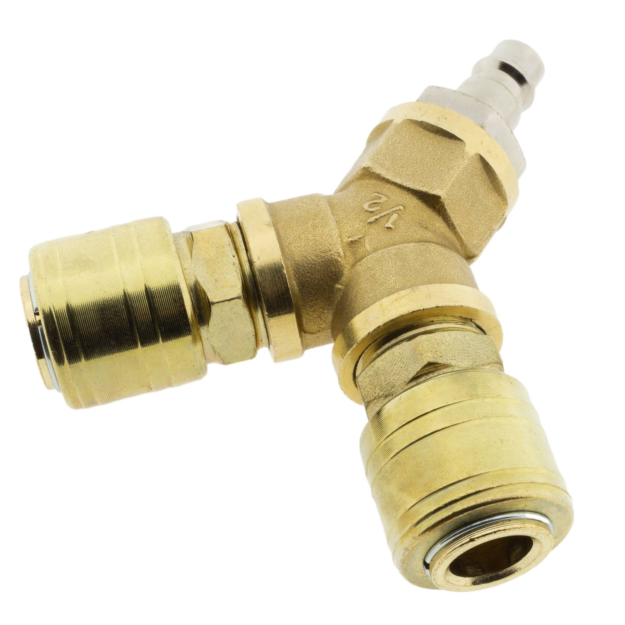 Druckluft Y-Verteiler mit 2 x Schnellkupplungen 1/2" Zoll bis 16 Bar