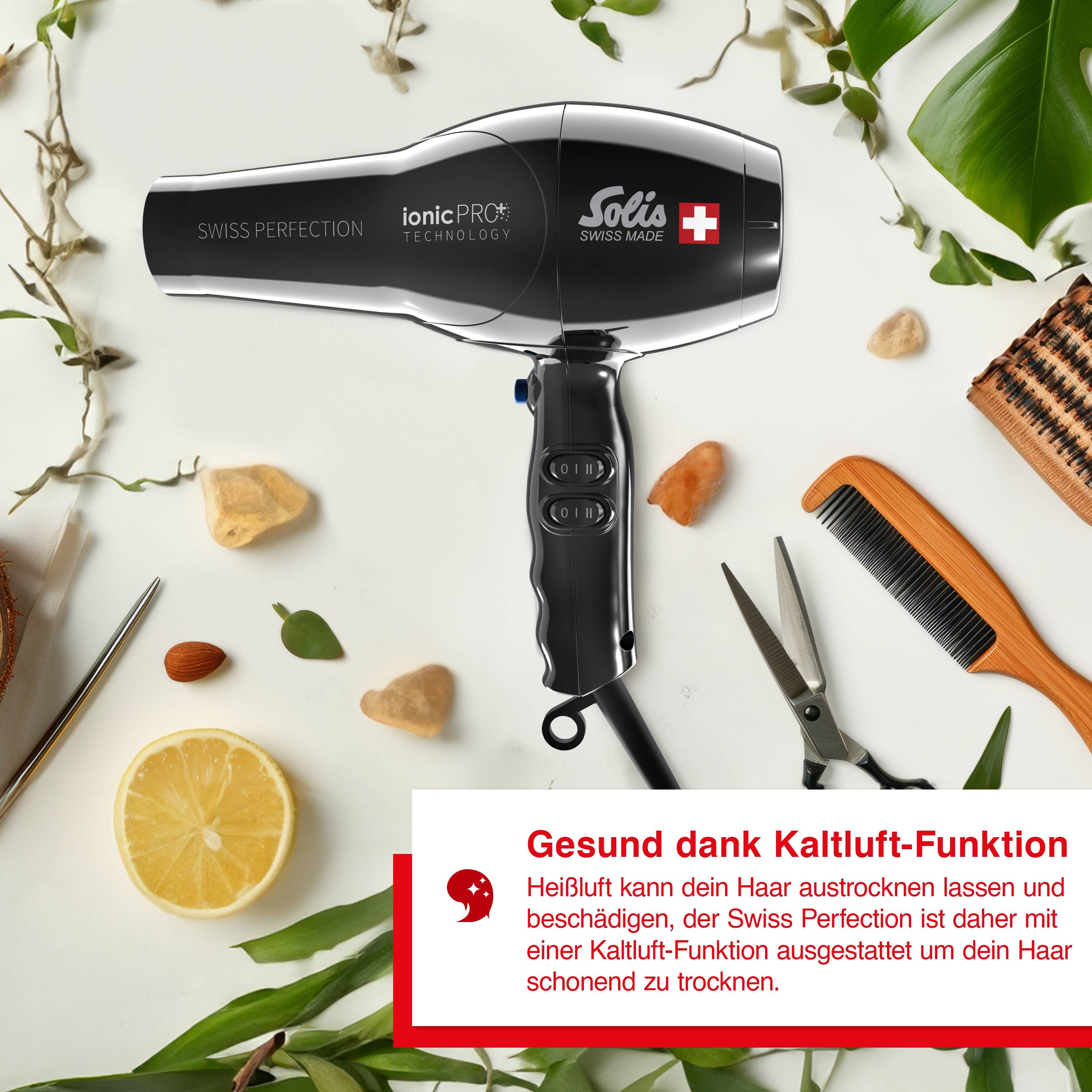 Solis Haartrockner, 2300 W, Ionen, 5 Stufen + Kaltstufe, 50% mehr Luftdruck
