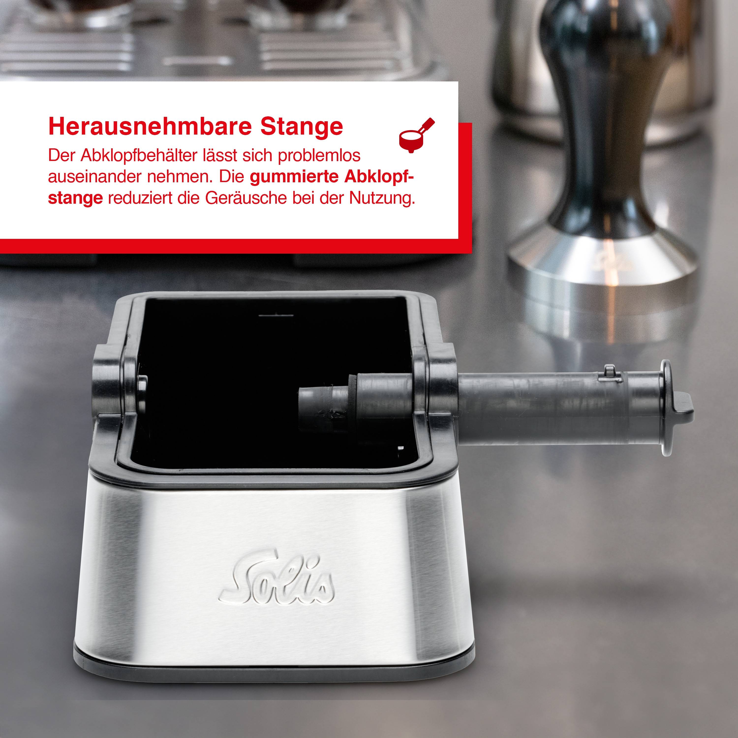 Solis Ausklopfschale für Kaffeesatz, Abklopfbehälter für Siebträger, Knock-Box