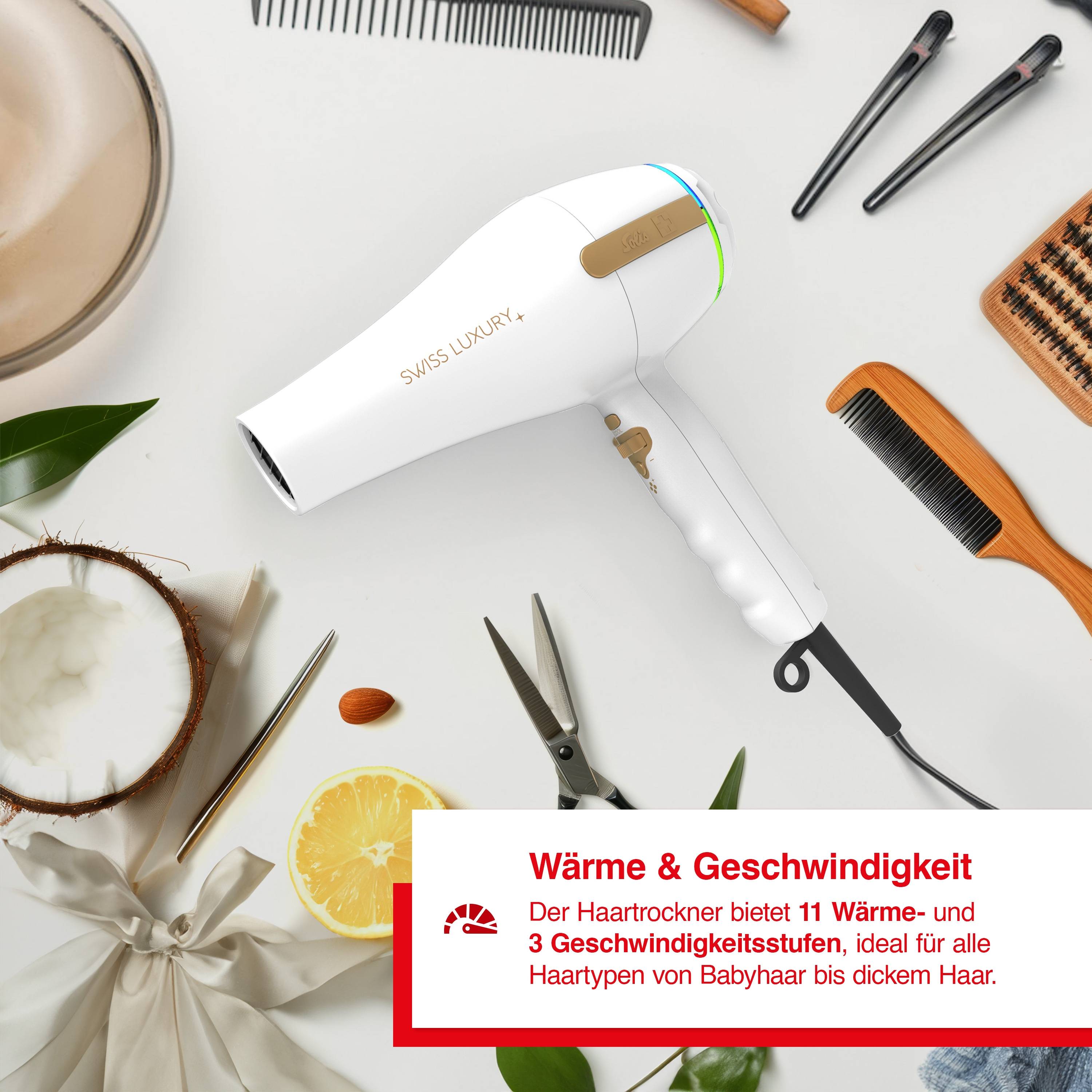Solis Swiss Luxury Föhn, 2100 W, Ionen-Technologie, 14 Stufen + Kaltluft-Taste