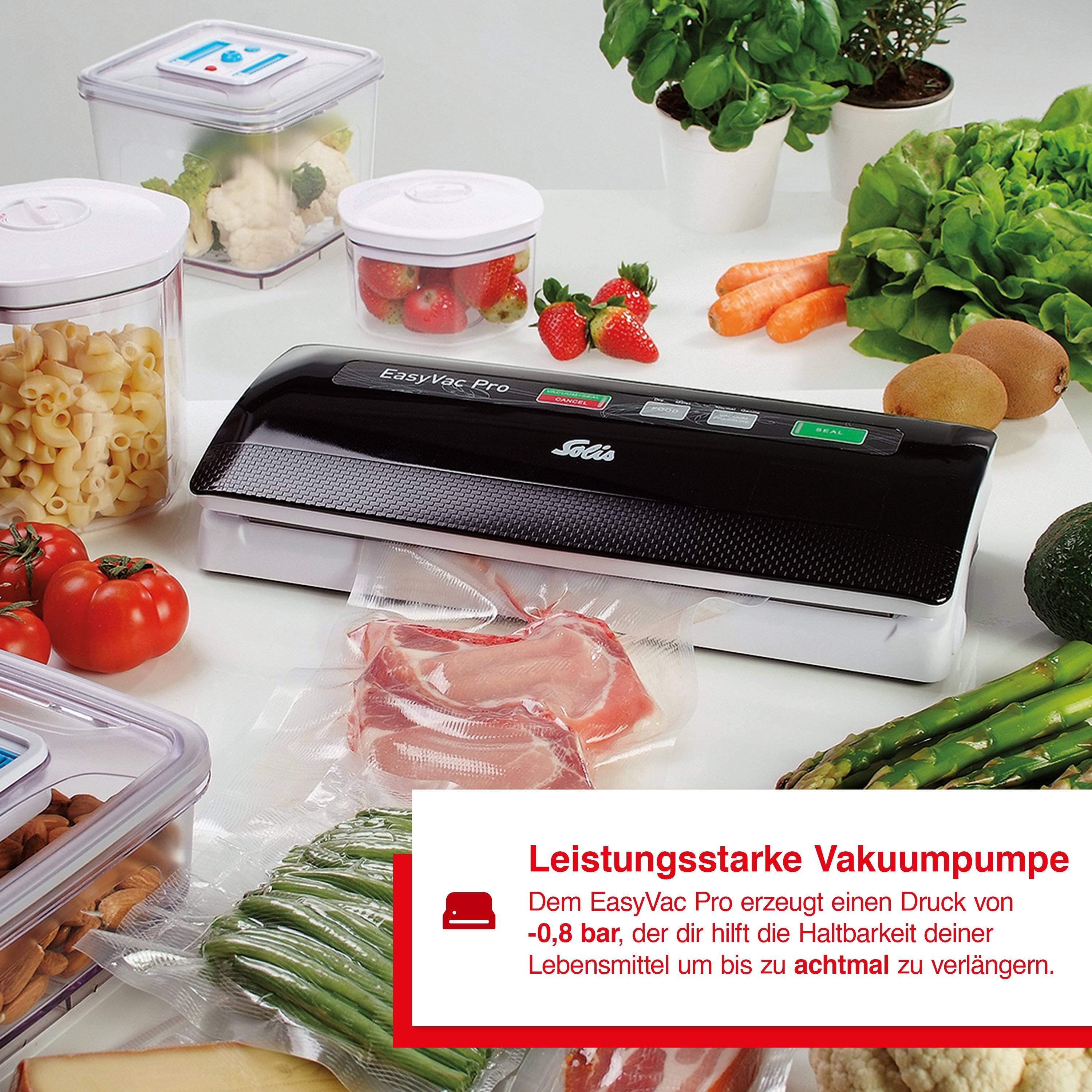 Solis Vakuumiergerät, 120 Watt, 0.8 Bar Druck, Vakuumschlauch, inkl. 18 Beutel