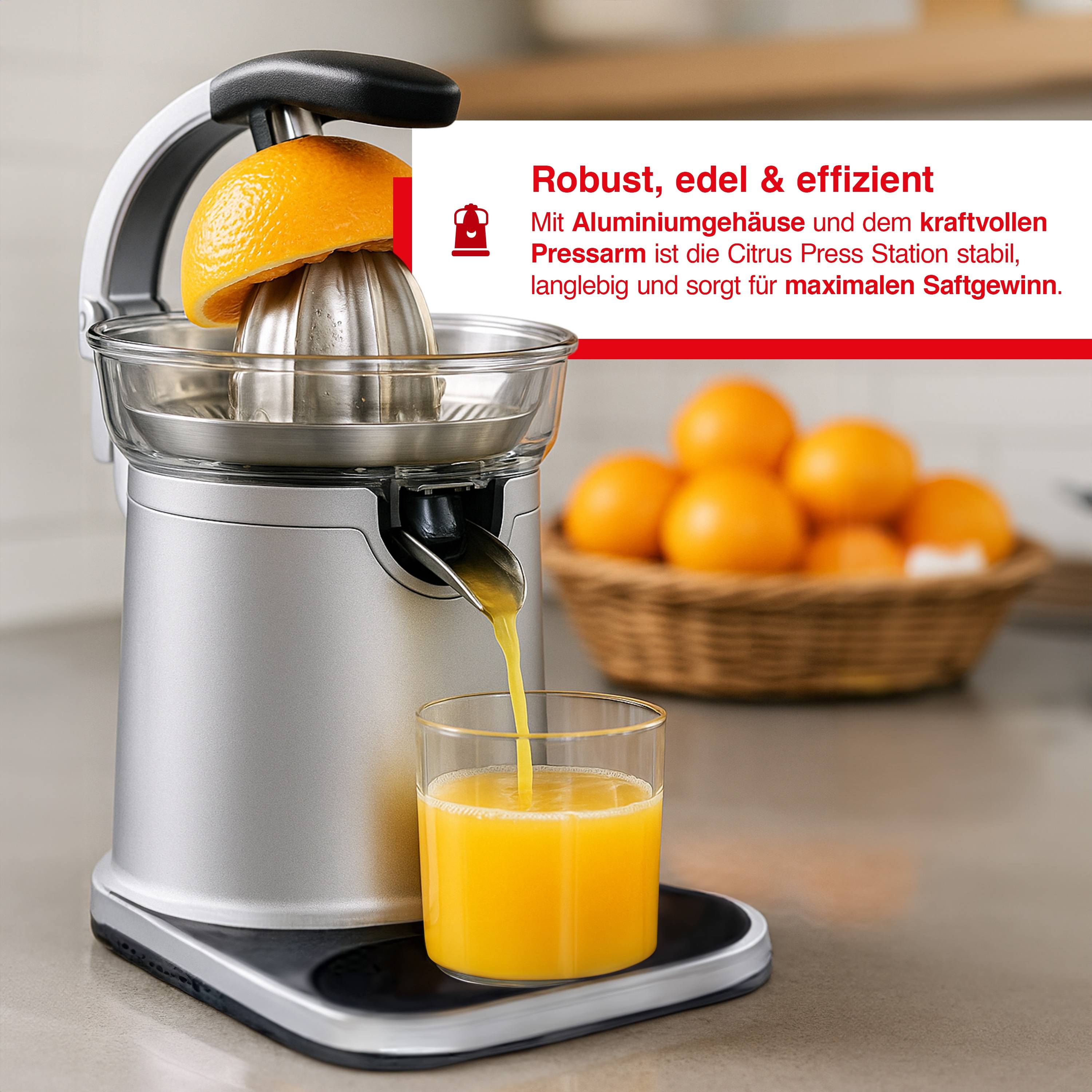 Solis Entsafter, Saftpresse, 230 W, Presshebel, Spülmaschinenfeste Aufsätze