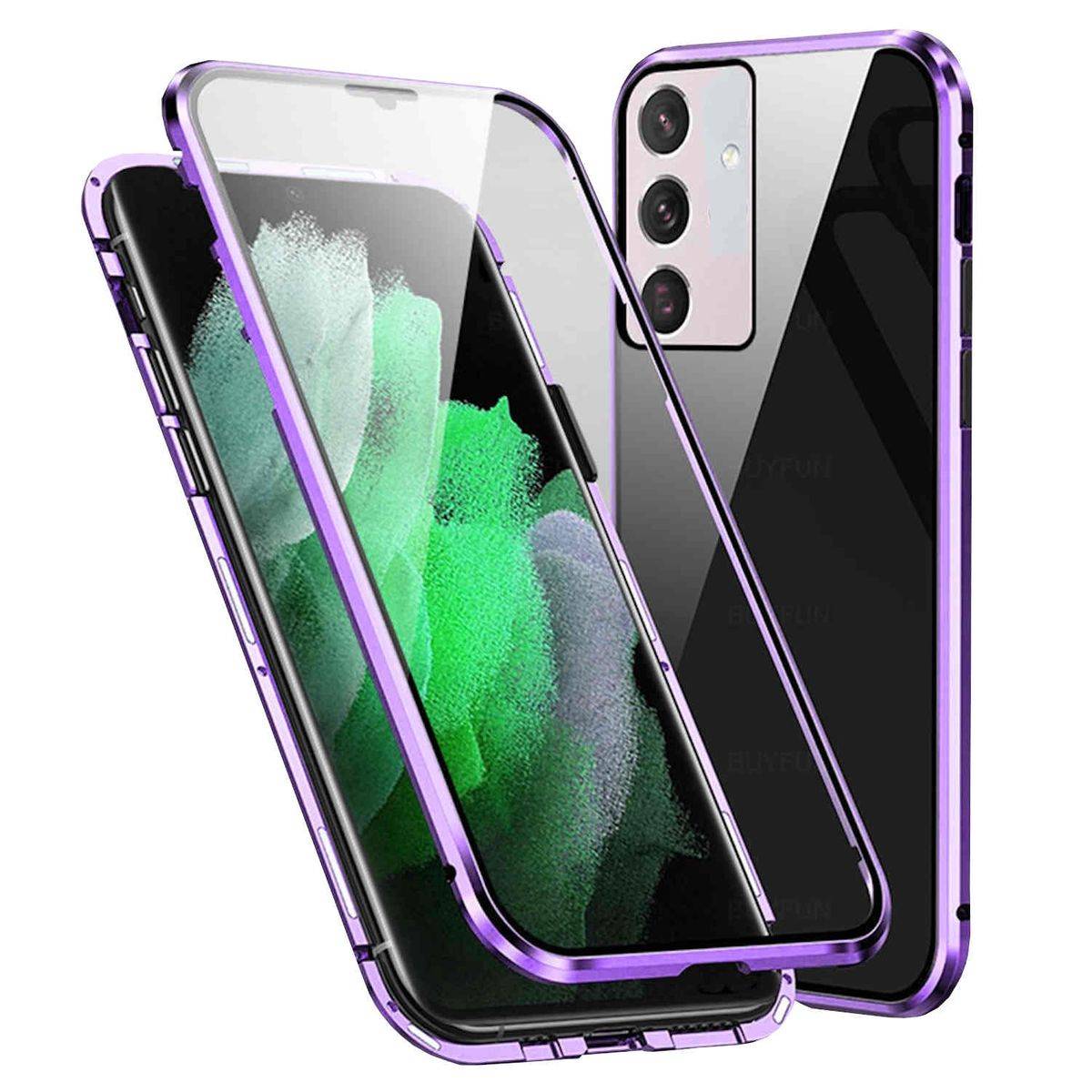 Für Samsung Galaxy A35 Beidseitiger 360 Grad Magnet Glas Hülle Handy Tasche Bumper Lila