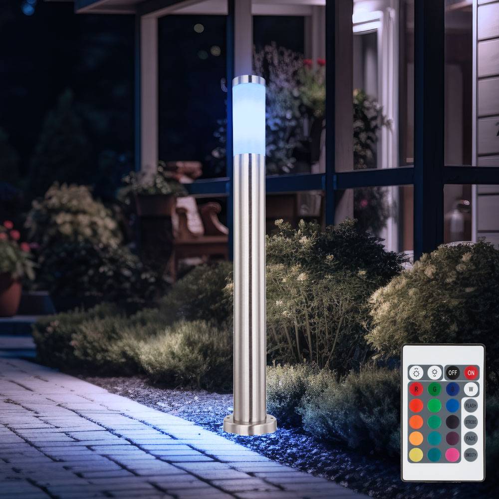 Wegeleuchte Außenstehlampe dimmbar mit Fernbedienung LED Gartenlampe Stehlampe Außenlampe Edelstahl, RGB Farbwechsel, 8,5W 806lm warmweiß, DxH 7,6x