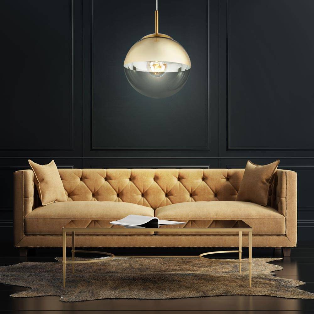 Hängeleuchte mit Glaskugel Pendelleuchte gold transparent Esstischleuchte Wohnzimmerlampe Pendellampe, IP20, 1x E27, Durchmesser x Höhe 20 x 120 cm