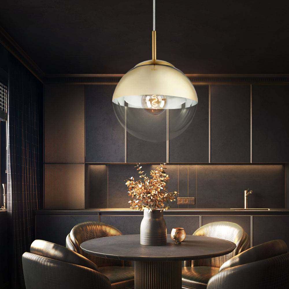Hängeleuchte mit Glaskugel Pendelleuchte gold transparent Esstischleuchte Wohnzimmerlampe Pendellampe, IP20, 1x E27, Durchmesser x Höhe 20 x 120 cm