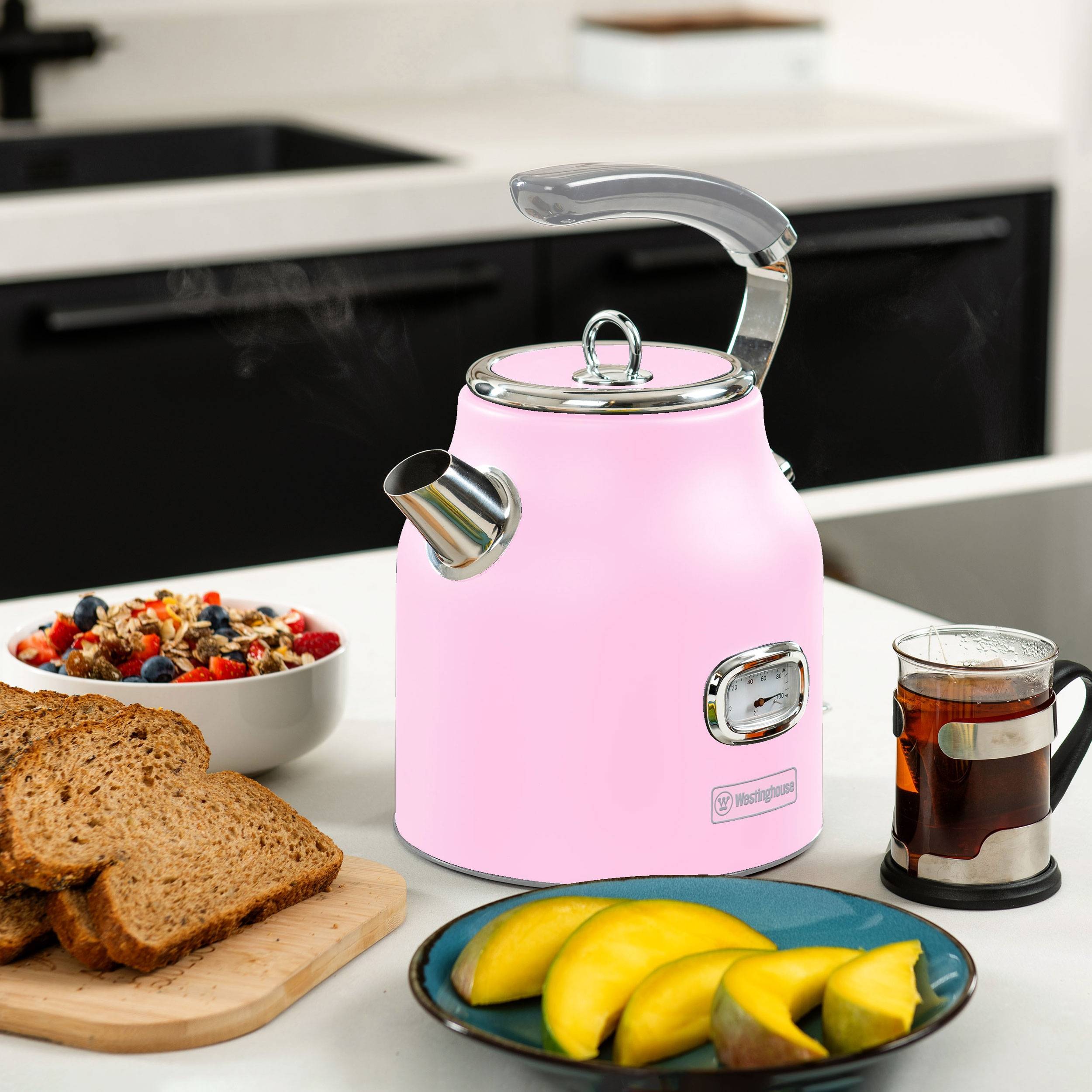 Westinghouse Wasserkocher Retro Serie 1,7 Liter 2200 Watt, 360° Basis, pink