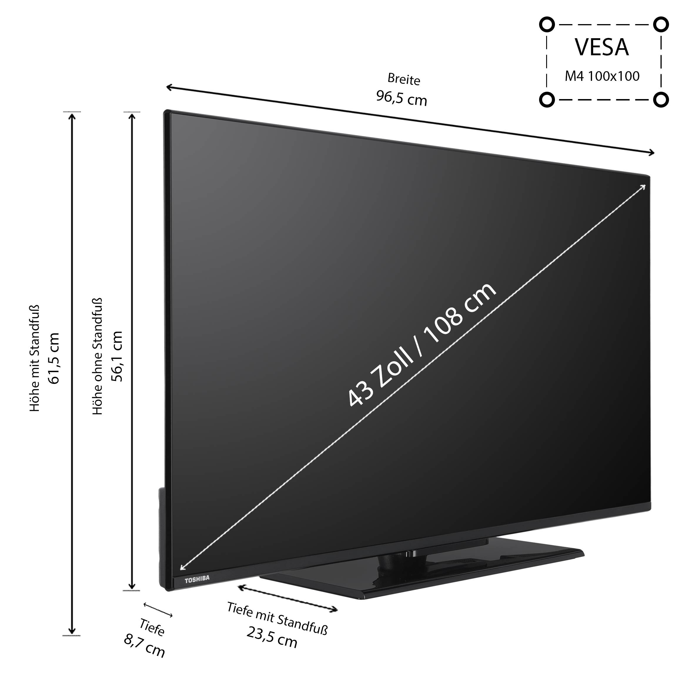 Toshiba 43UV3463DAW Fernseher 43 Zoll Smart TV VIDAA 4K UHD, Dolby Vision HDR, Triple-Tuner (2026)