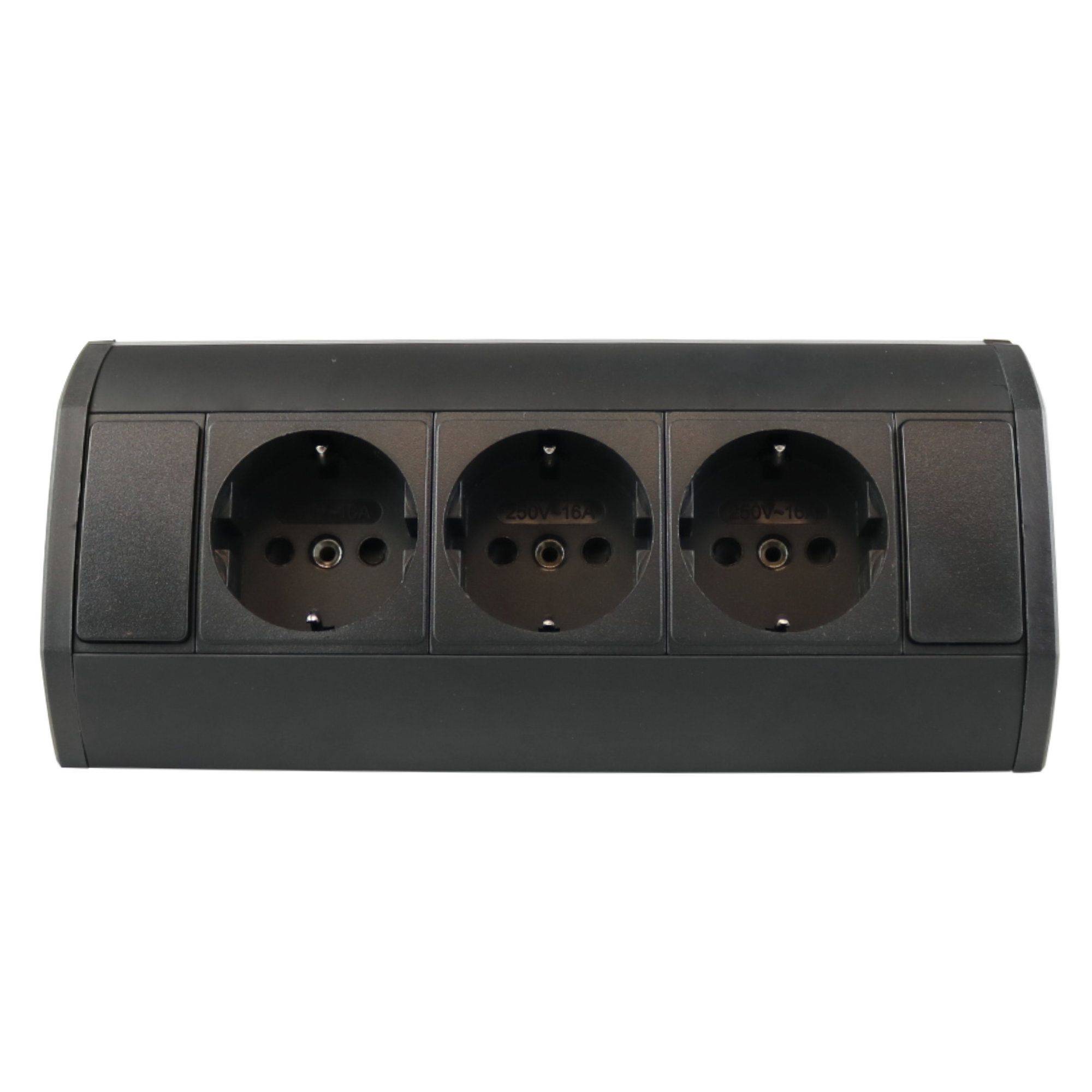kalb | Ecksteckdose 3-fach Steckdosenleiste, Unterbau- / Aufsatz-Steckdose, 1m Anschlusskabel mit EU-Stecker, schwarz