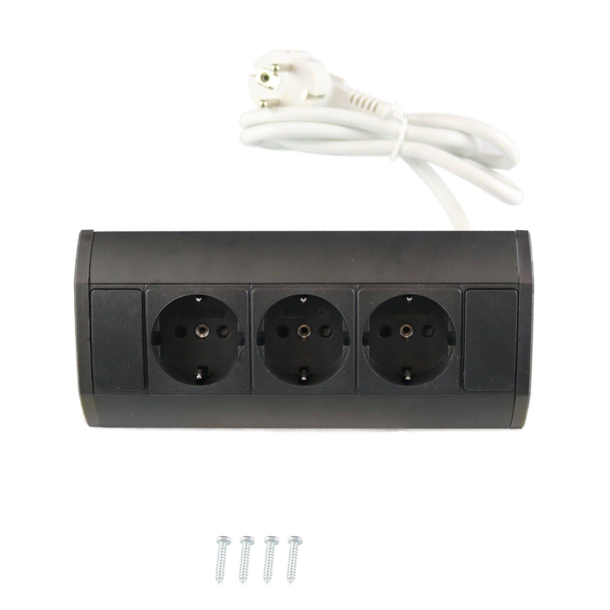 kalb | Ecksteckdose 3-fach Steckdosenleiste, Unterbau- / Aufsatz-Steckdose, 1m Anschlusskabel mit EU-Stecker, schwarz