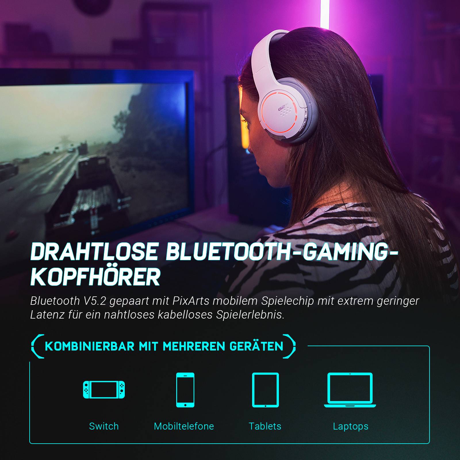 Edifier HECATE G2BT Bluetooth Gaming Headset, RGB-Licht,kabelloses Over-Ear Headset,Geräuschunterdrückung für Telefonieren/Spielen/Musik, Weiß