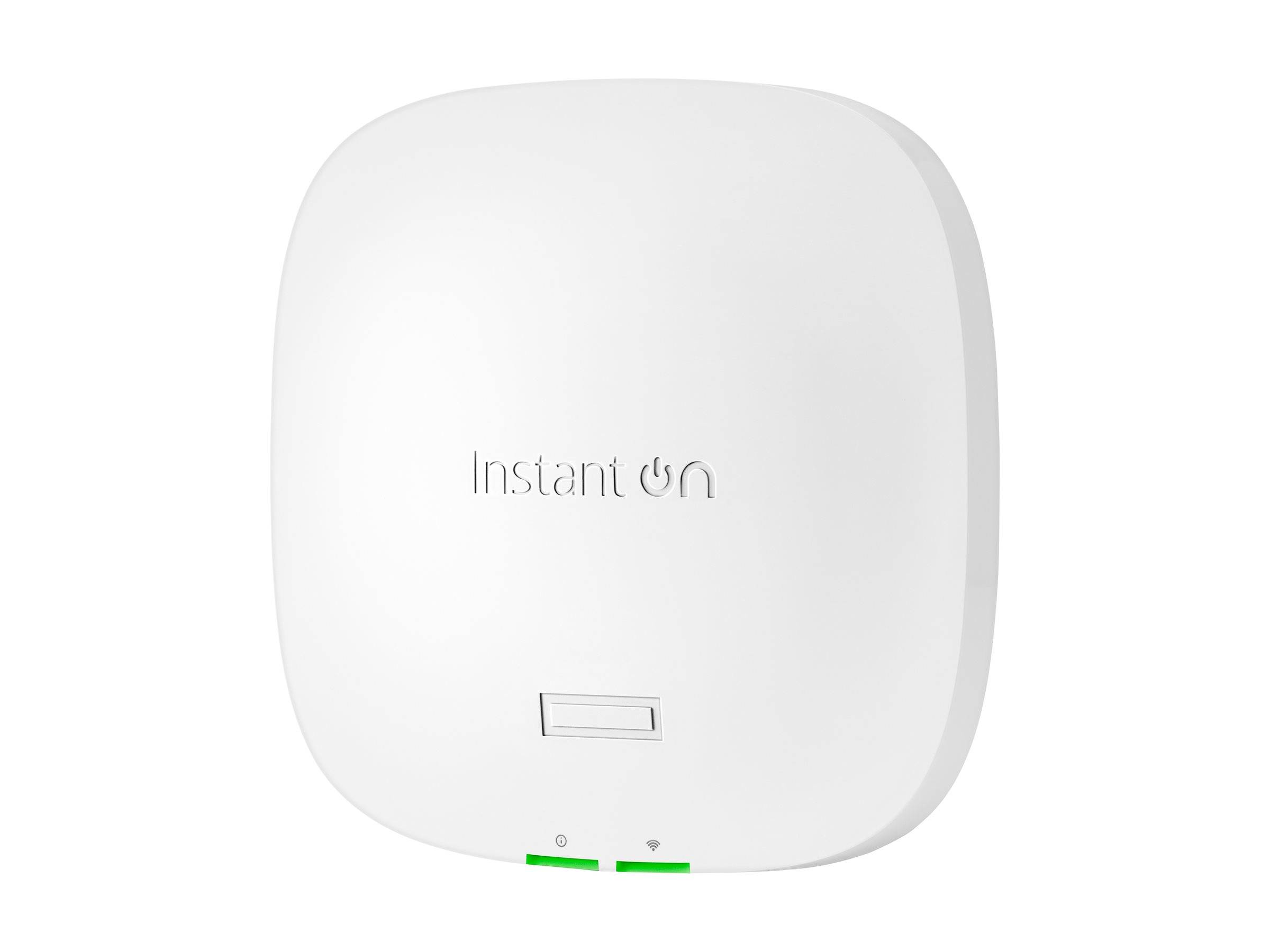 Weißer Instant-On-Wireless-Zugangspunkt mit kleinen Statusanzeigeleuchten auf der Unterseite