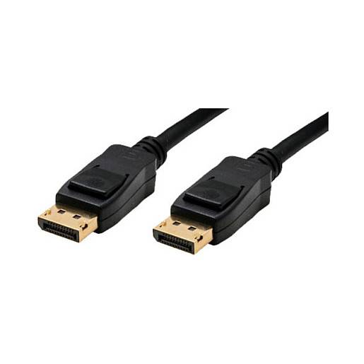 Zwei schwarze DisplayPort-Kabel mit vergoldeten Steckern, verwendet zum Übertragen von Video- und Audiosignalen zwischen Geräten.