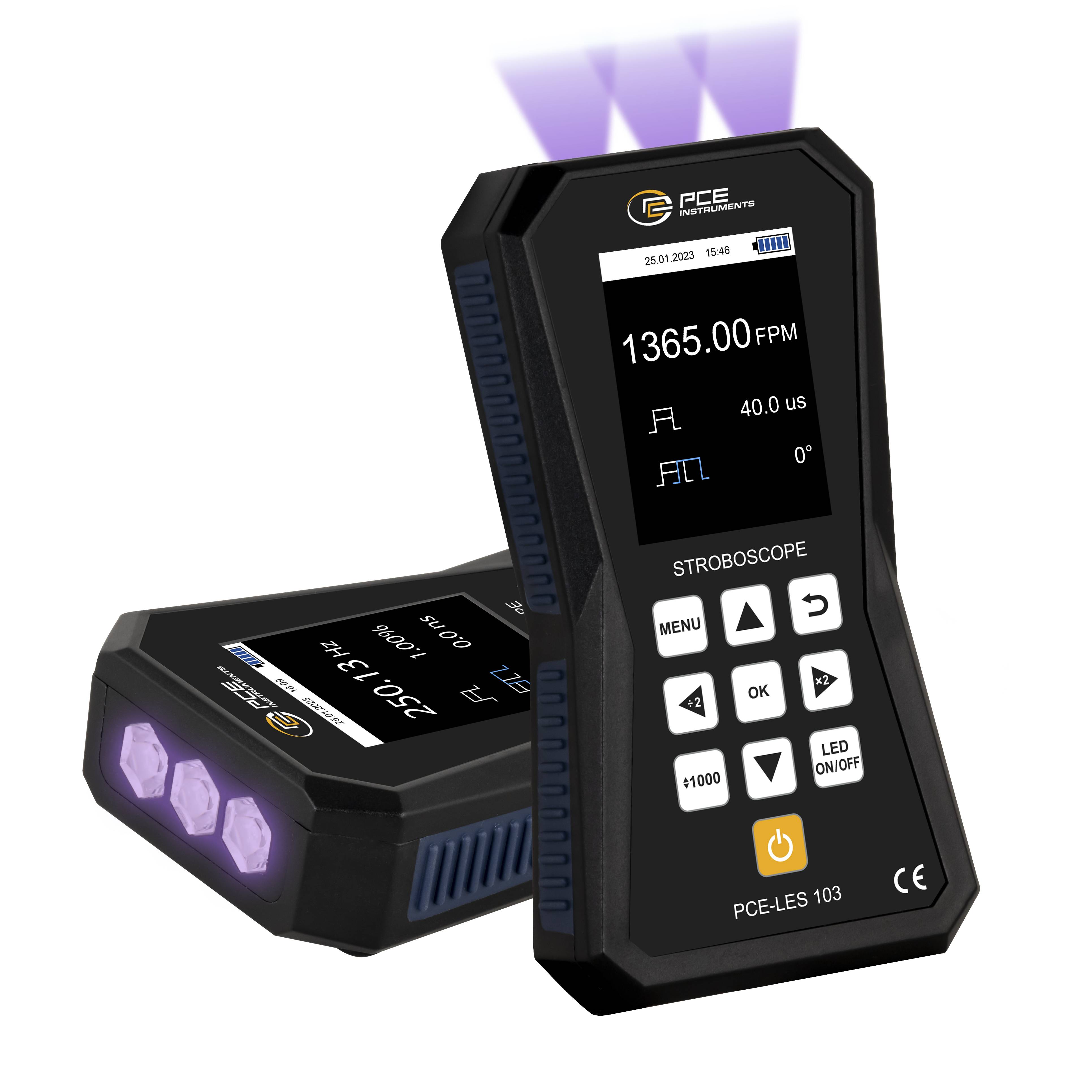 PCE Instruments Stroboskop PCE-LES 103UV-365 mit 3 UVA Hochleistungs-LEDs |365 ... 370 nm |Genauigkeit 0,003 % |IP52