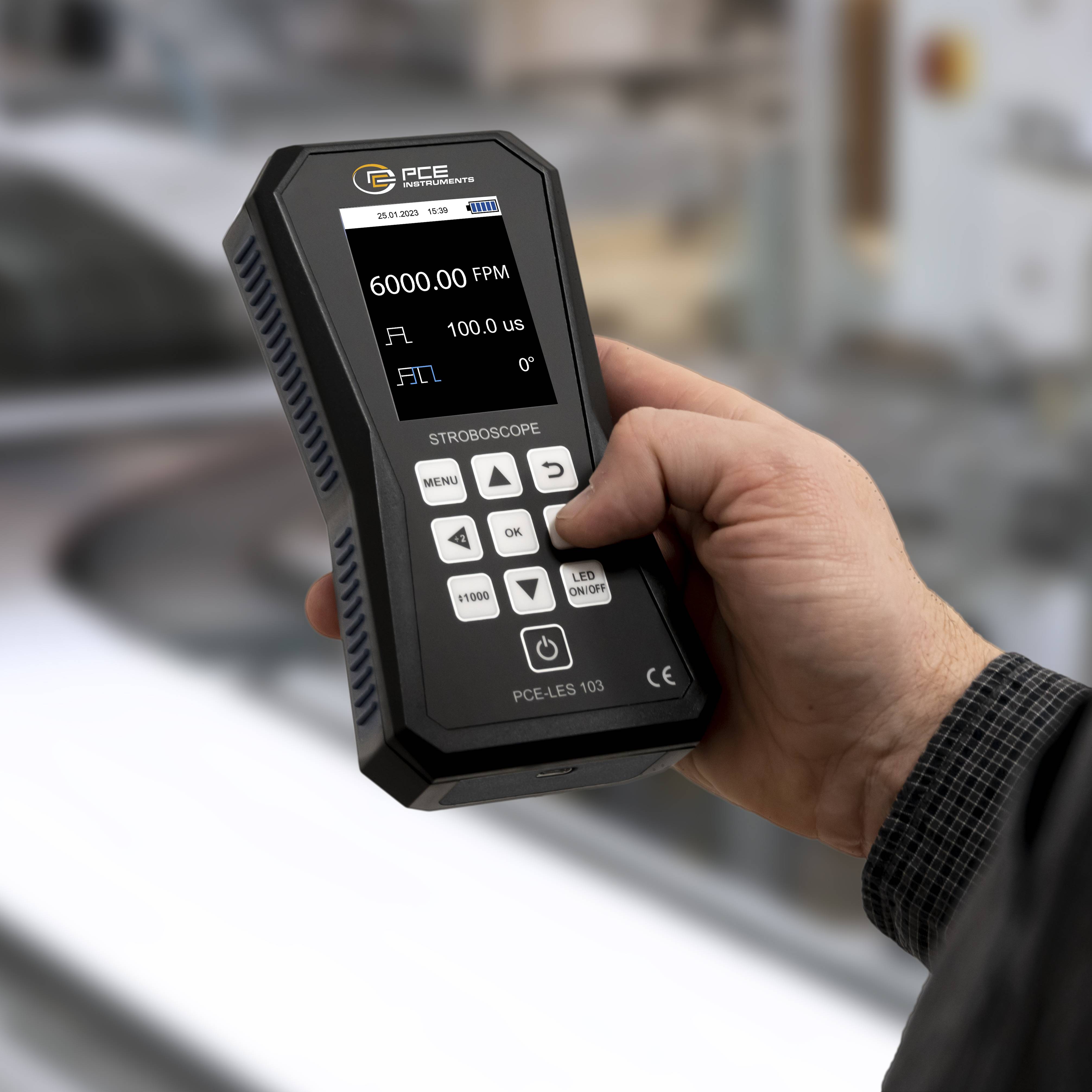 PCE Instruments Stroboskop PCE-LES 103UV-385-ICA inkl. ISO-Zertifikat |Blitzfrequenz 60 … 300000 FPM |Pocket Size |IP52