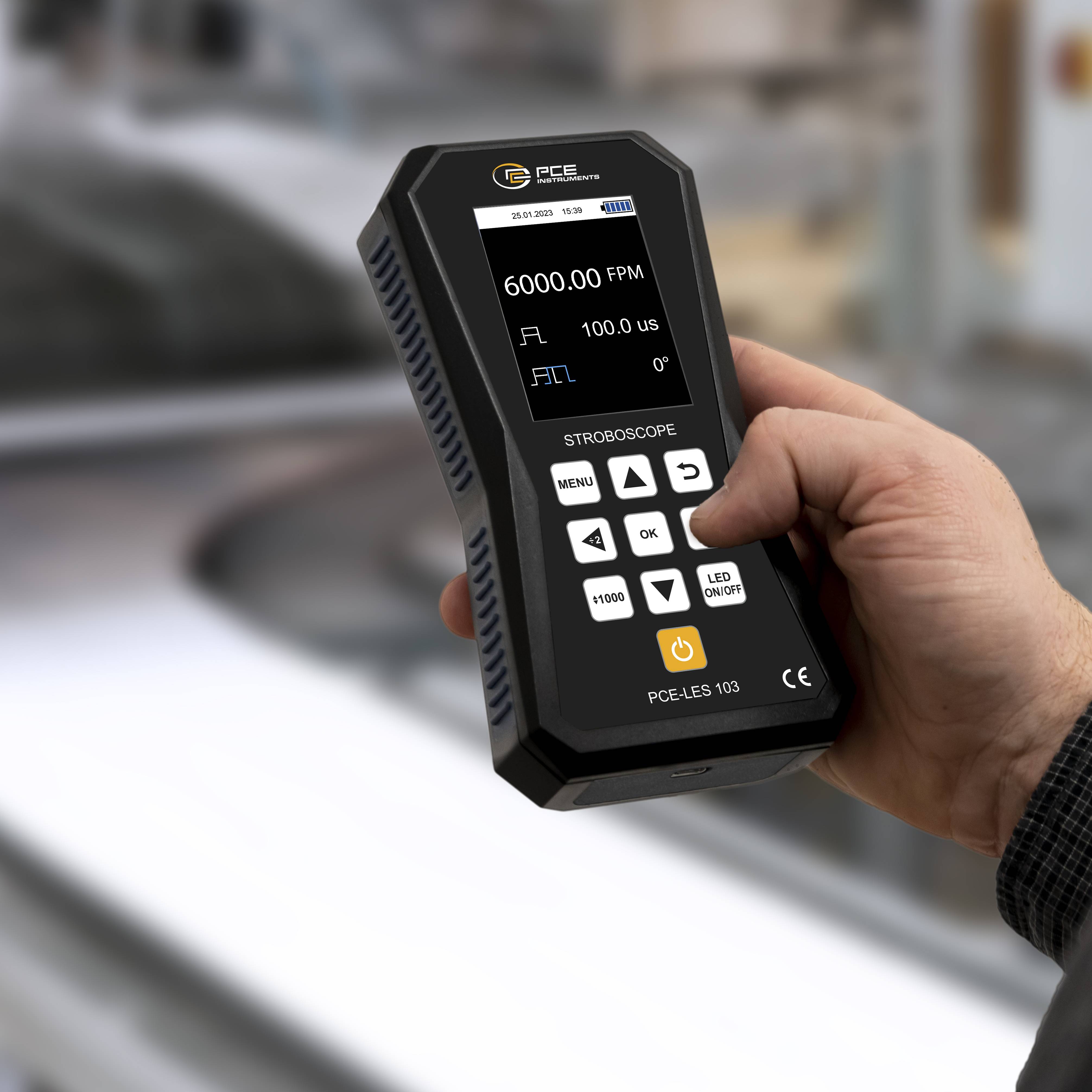 PCE Instruments Stroboskop PCE-LES 103UV-365 mit 3 UVA Hochleistungs-LEDs |365 ... 370 nm |Genauigkeit 0,003 % |IP52