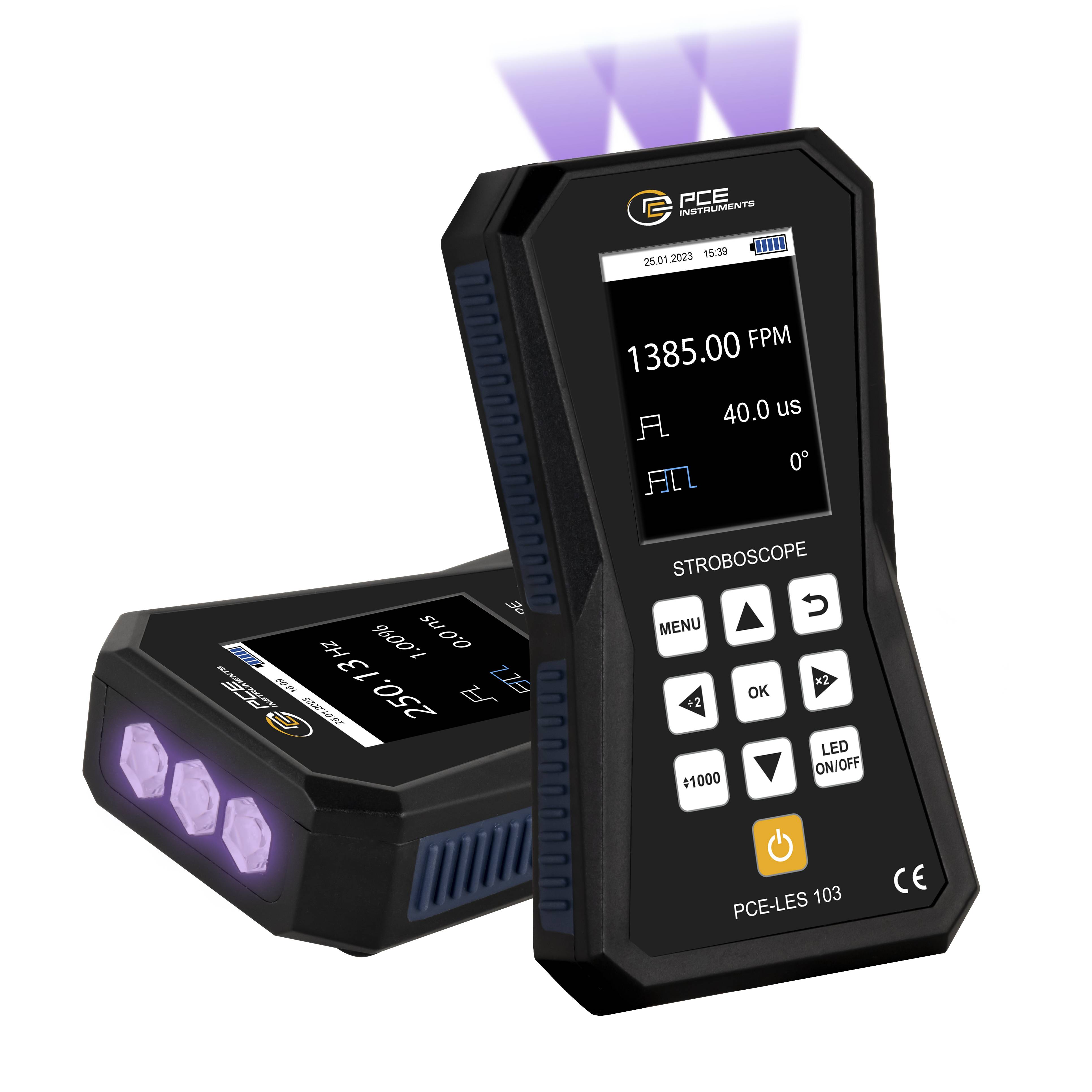 PCE Instruments Stroboskop PCE-LES 103UV-385 mit 3 UVA Hochleistungs-LEDs |380 … 390 nm |Genauigkeit 0,003 % |IP52