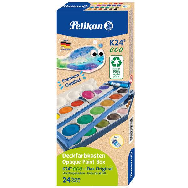 Deckfarbkasten K12 eco - 24 Farben + Deckweiß hellblau/blau.