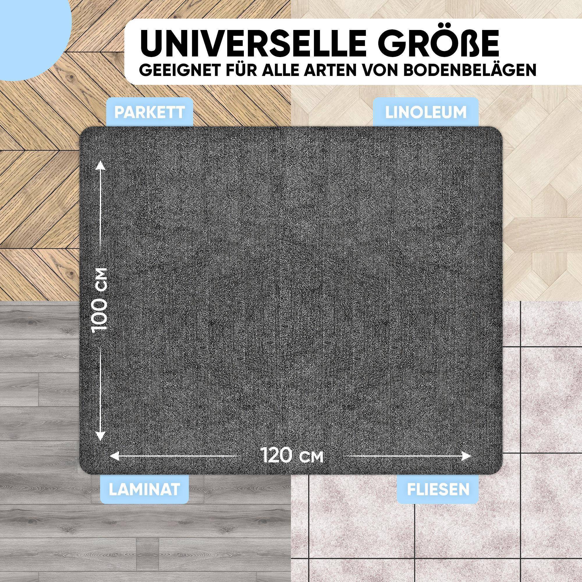 Björn&Schiller Bodenschutzmatte 100x120 cm Kratzschutz Schreibtischunterlage, Grau, Rutschfeste Bürostuhlunterlage, Bodenmatte, Stuhlunterlage