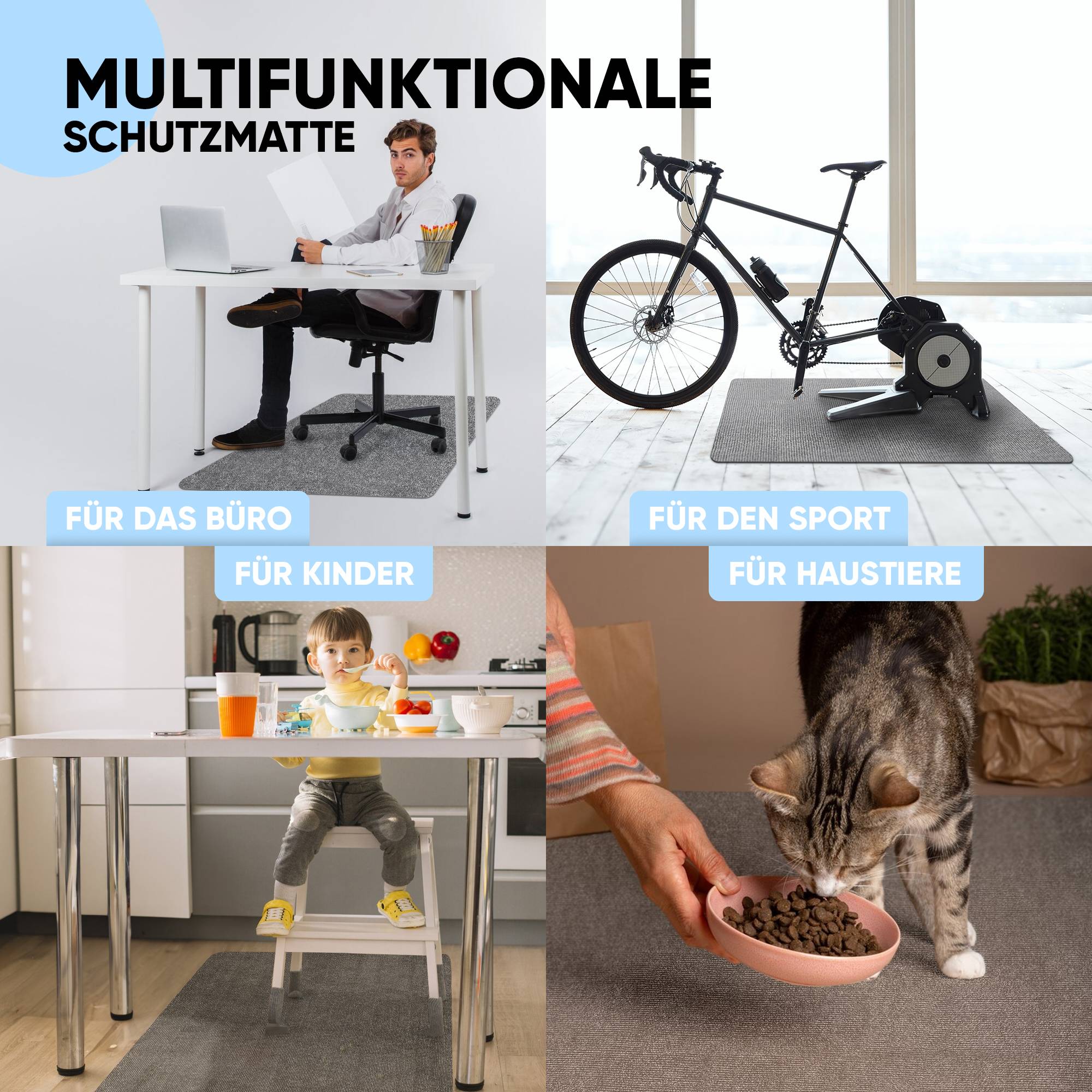 Björn&Schiller Bodenschutzmatte 100x120 cm Kratzschutz Schreibtischunterlage, Grau, Rutschfeste Bürostuhlunterlage, Bodenmatte, Stuhlunterlage