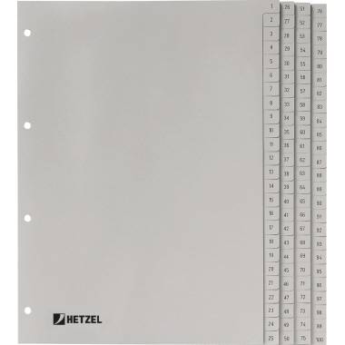 Hetzel Register 721311 DIN A4 1-100 100-teilig PP grau - Artikel: 121023780