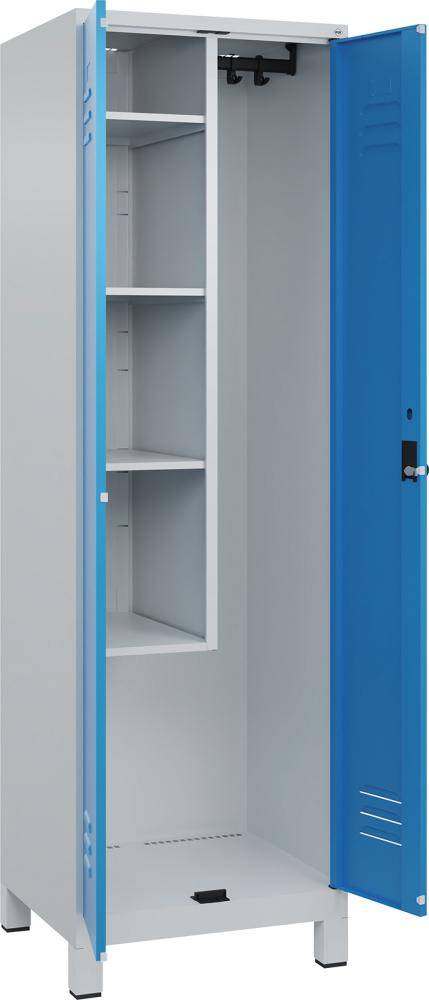 Raumpflege-Schr. CLASSIC B600xT500xH1950 mm RAL 7035/5012, 2 Abteile mit 100 mm hohen Füßen - Artikel: 7830373922