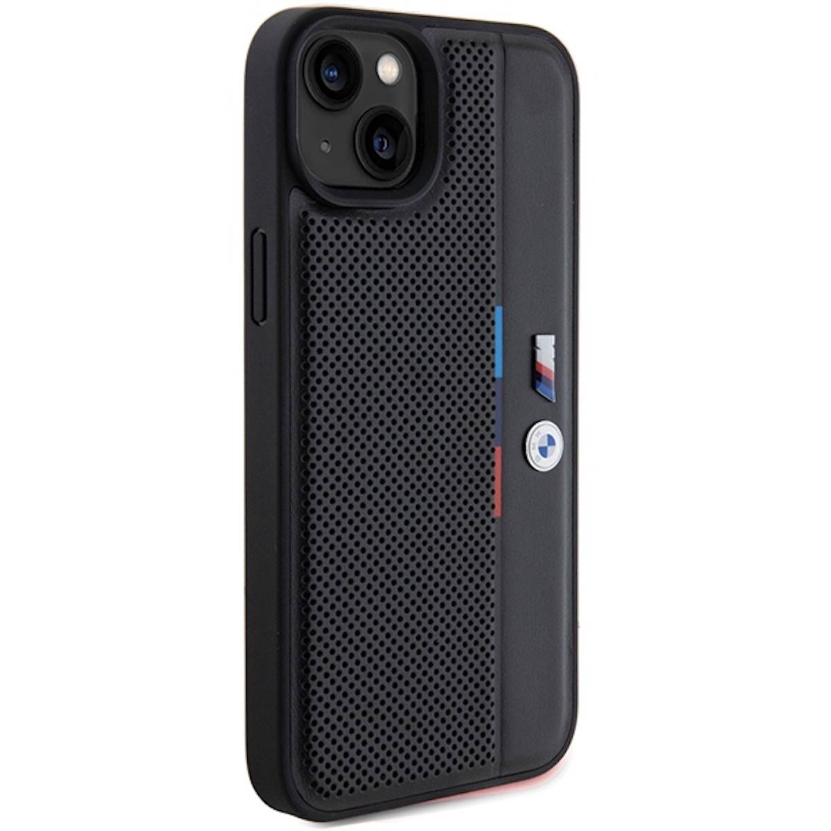 BMW Apple iPhone 15 Plus / 14 Plus Carbon Perforated Hardcase Tricolor M Line