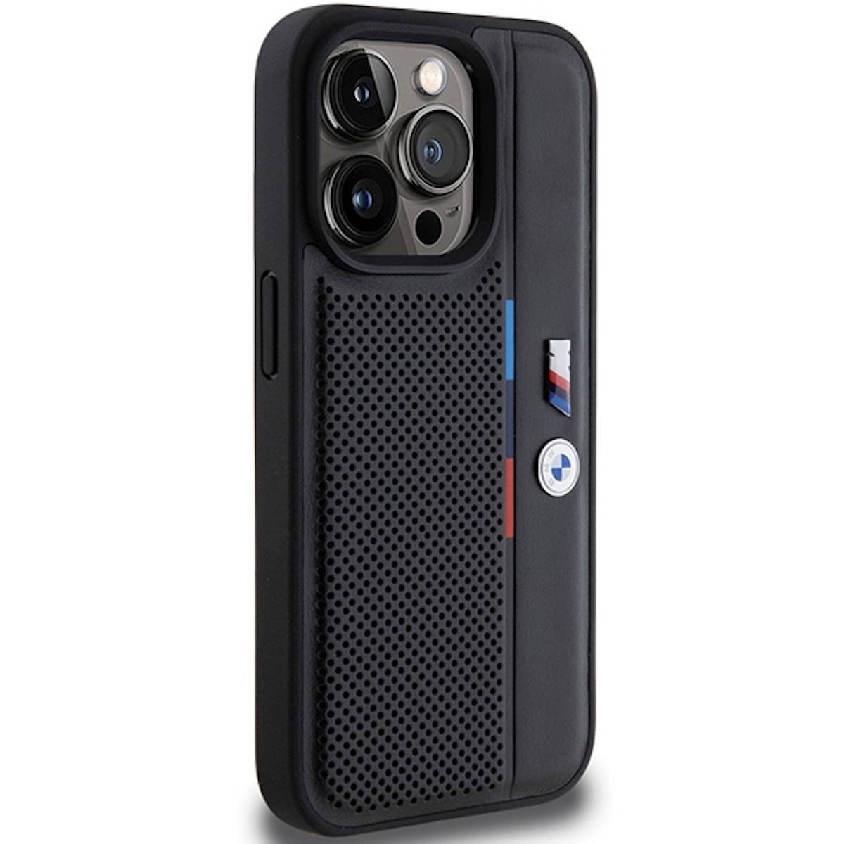 BMW Apple iPhone 15 Pro Carbon Perforated Hardcase Tricolor M Line