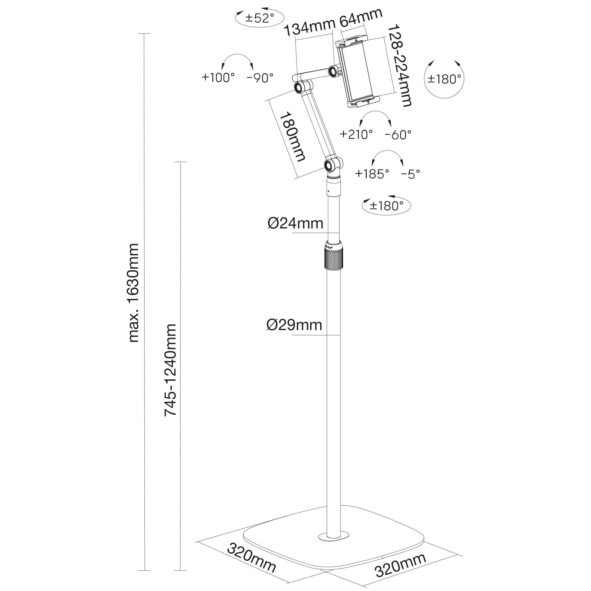 INLINE - Tablet Bodenständer Halterung mit Bodenplatte - bis 12,9"" - schwarz