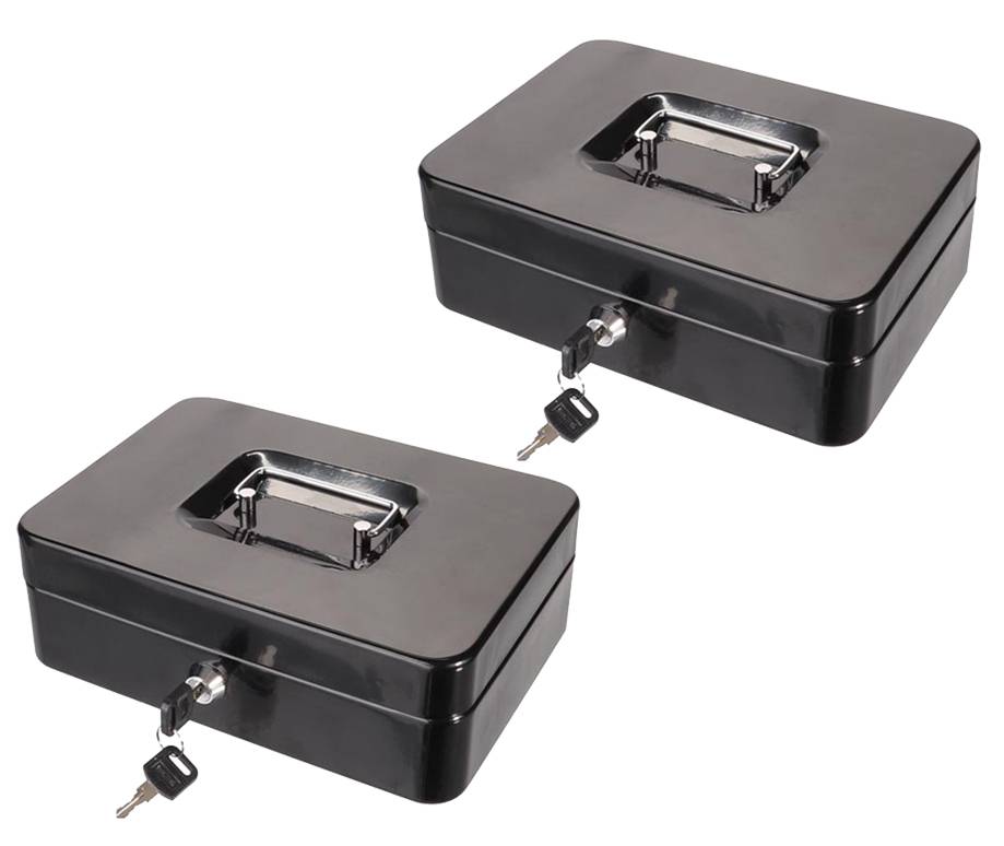 2 x Geldkassette mit Münzeinsatz und Tragegriff schwarz 25x18x9cm