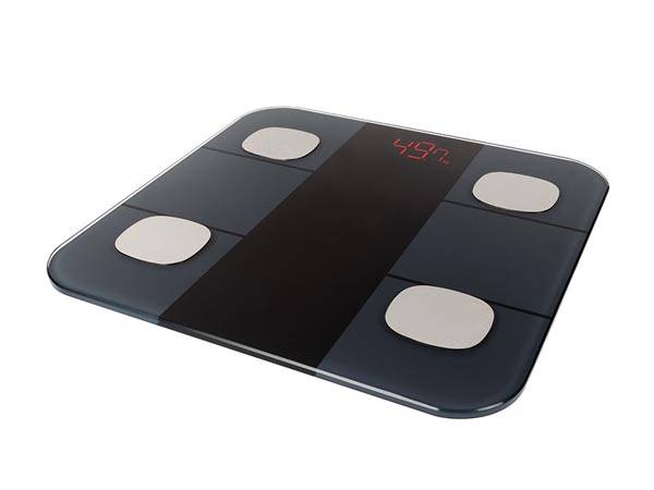 Perel Smart Personenwaage mit Tuya-App, digital, max. 180 kg, Körperanalyse, BMI, kcal, LED-Anzeige, automatische Ein- und Abschaltung, Schwarz