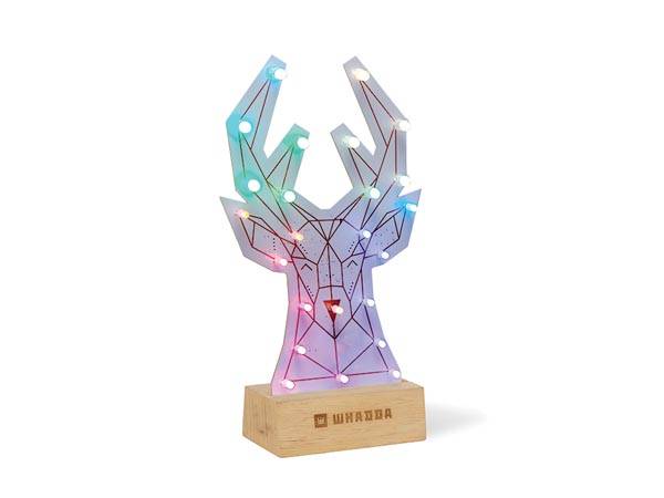 Löt- und Programmierbausatz, XL-Platine, Poly Rentier, mit Holzhalter