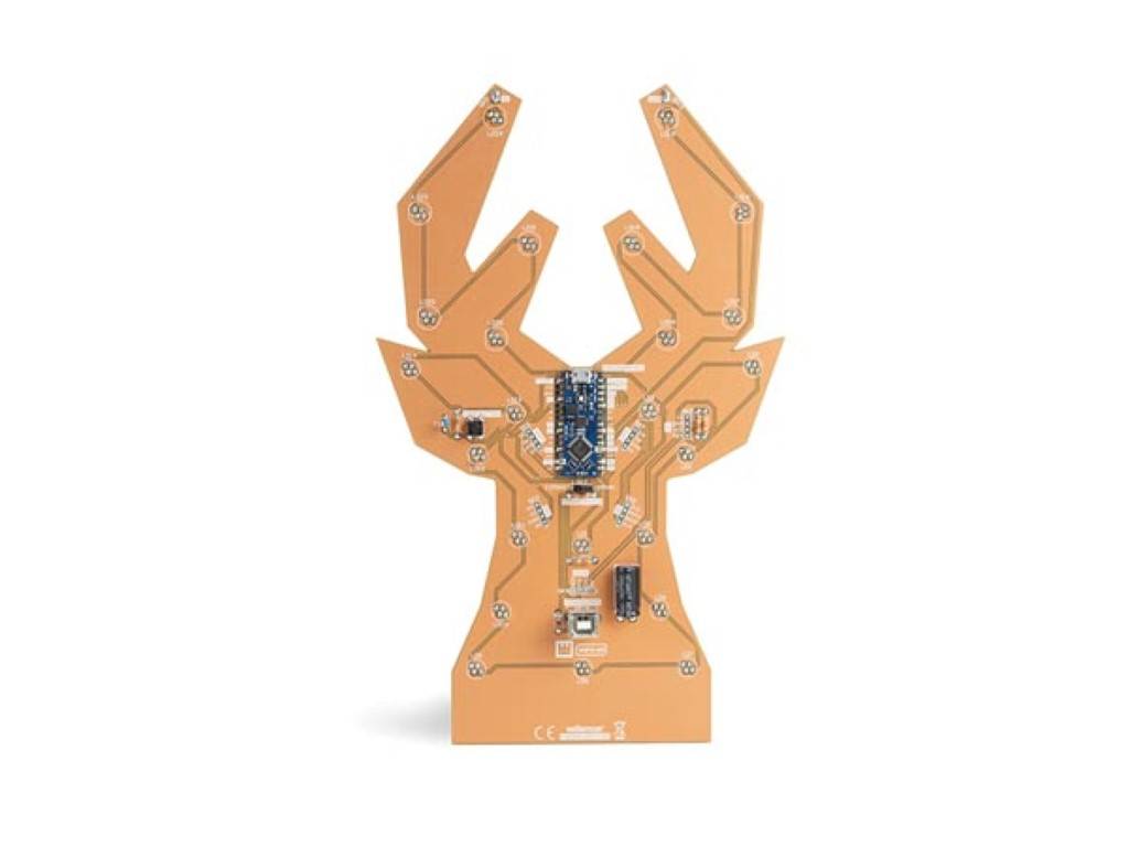 Löt- und Programmierbausatz, XL-Platine, Poly Rentier, mit Holzhalter