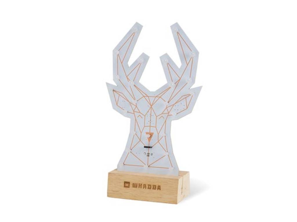 Löt- und Programmierbausatz, XL-Platine, Poly Rentier, mit Holzhalter