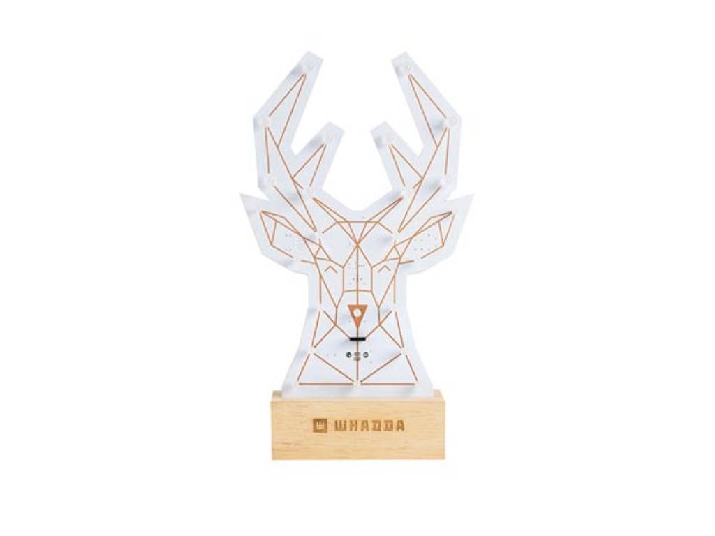 Löt- und Programmierbausatz, XL-Platine, Poly Rentier, mit Holzhalter