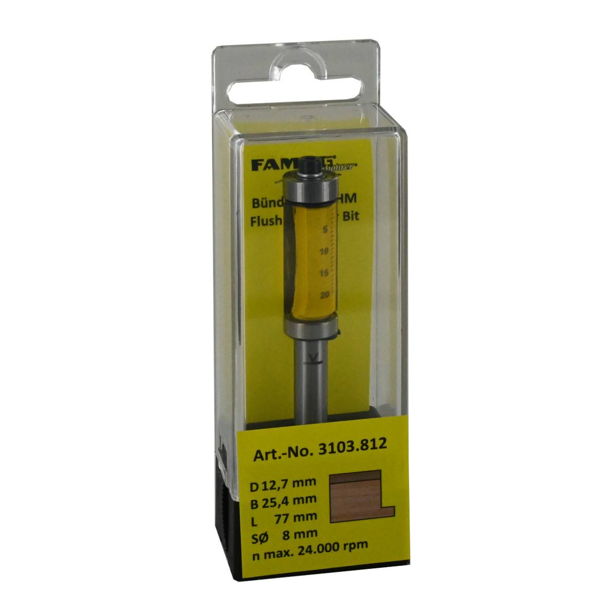 Famag Bündigfräser mit zweiseitig bestücktem Kugellager 3103.812 - 12,7mm - 8mm