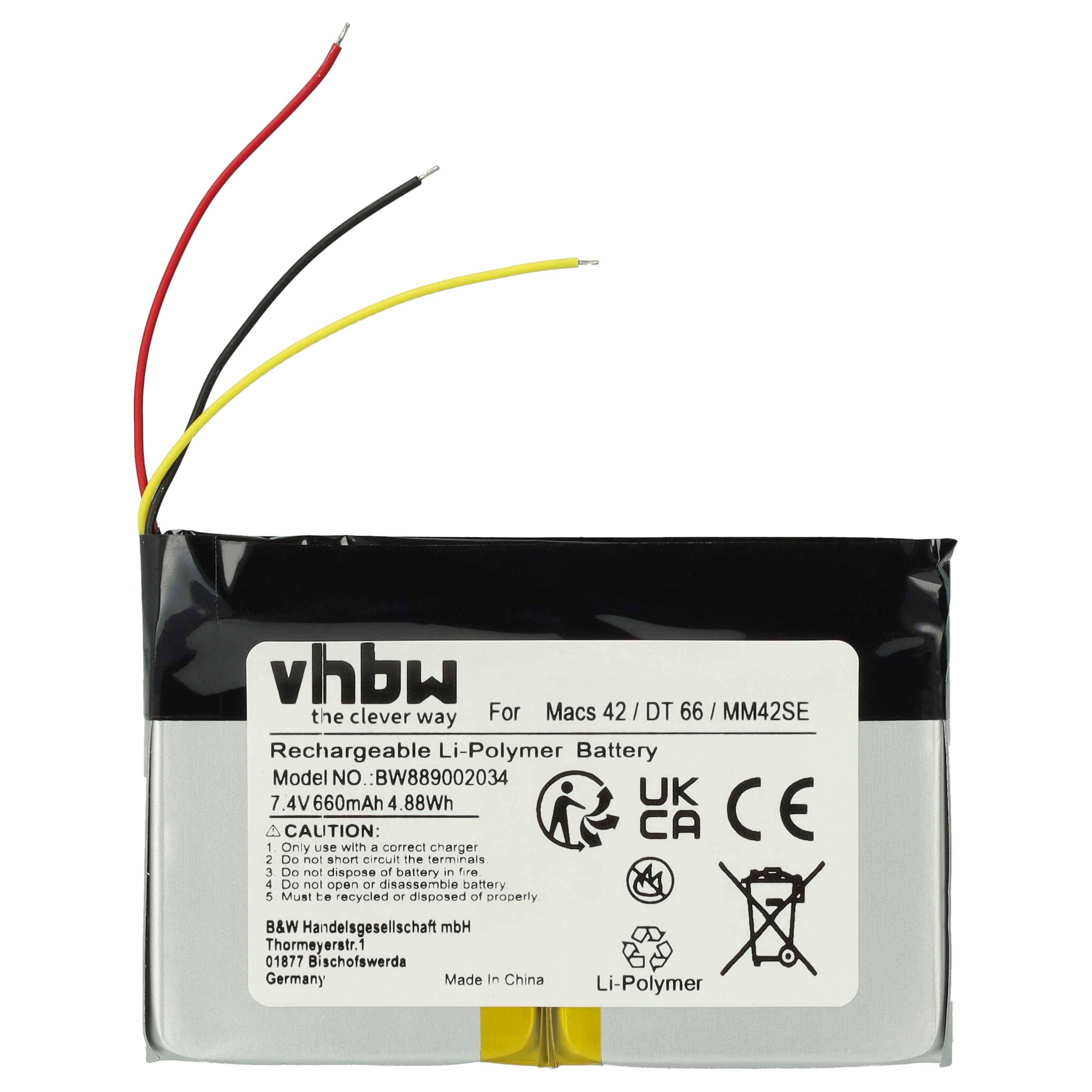 vhbw Akku kompatibel mit Hella Gutmann MM42, DT66, Mega Macs 42 SE, MM42SE Kfz-Diagnosegerät (660 mAh, 7,4 V, Li-Polymer)