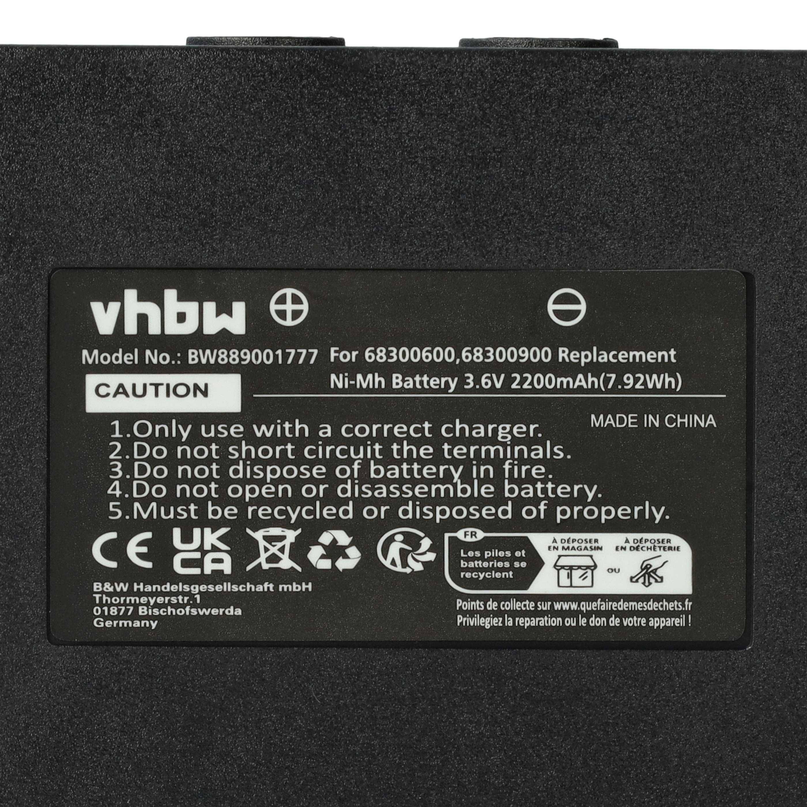 vhbw 5x Akku kompatibel mit Potain P-63418-95 Industrie-Funkfernsteuerung Fernbedienung (2200 mAh, 3,6 V, NiMH) - Schwarz