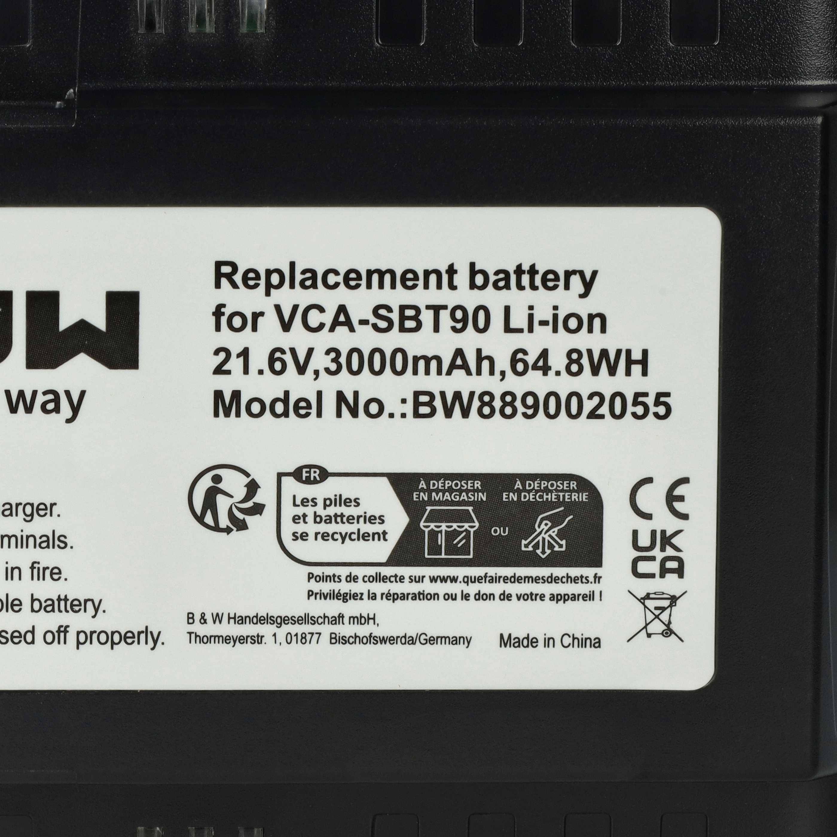 vhbw Akku kompatibel mit Samsung VS20T7536T5/EN, VS20T7538T5/SH, VS20T7562R5/EG Staubsauger Schwarz (3000 mAh, 21,6 V, Li-Ion)