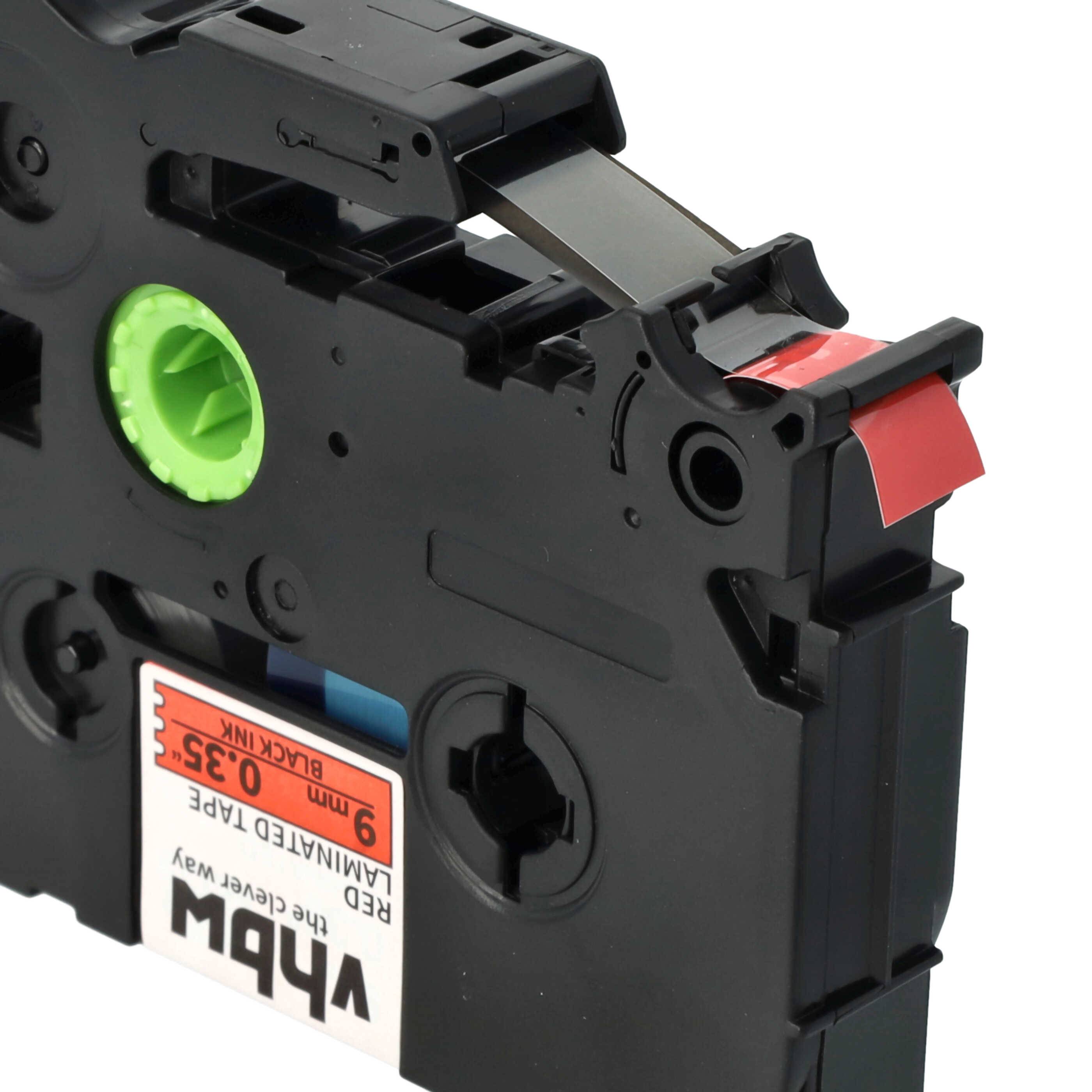 vhbw Schriftband-Kassette kompatibel mit Brother PT P700, RL700S, H100LB, H100R, E100, E100VP Etiketten-Drucker 8m x 9mm Schwarz auf Rot