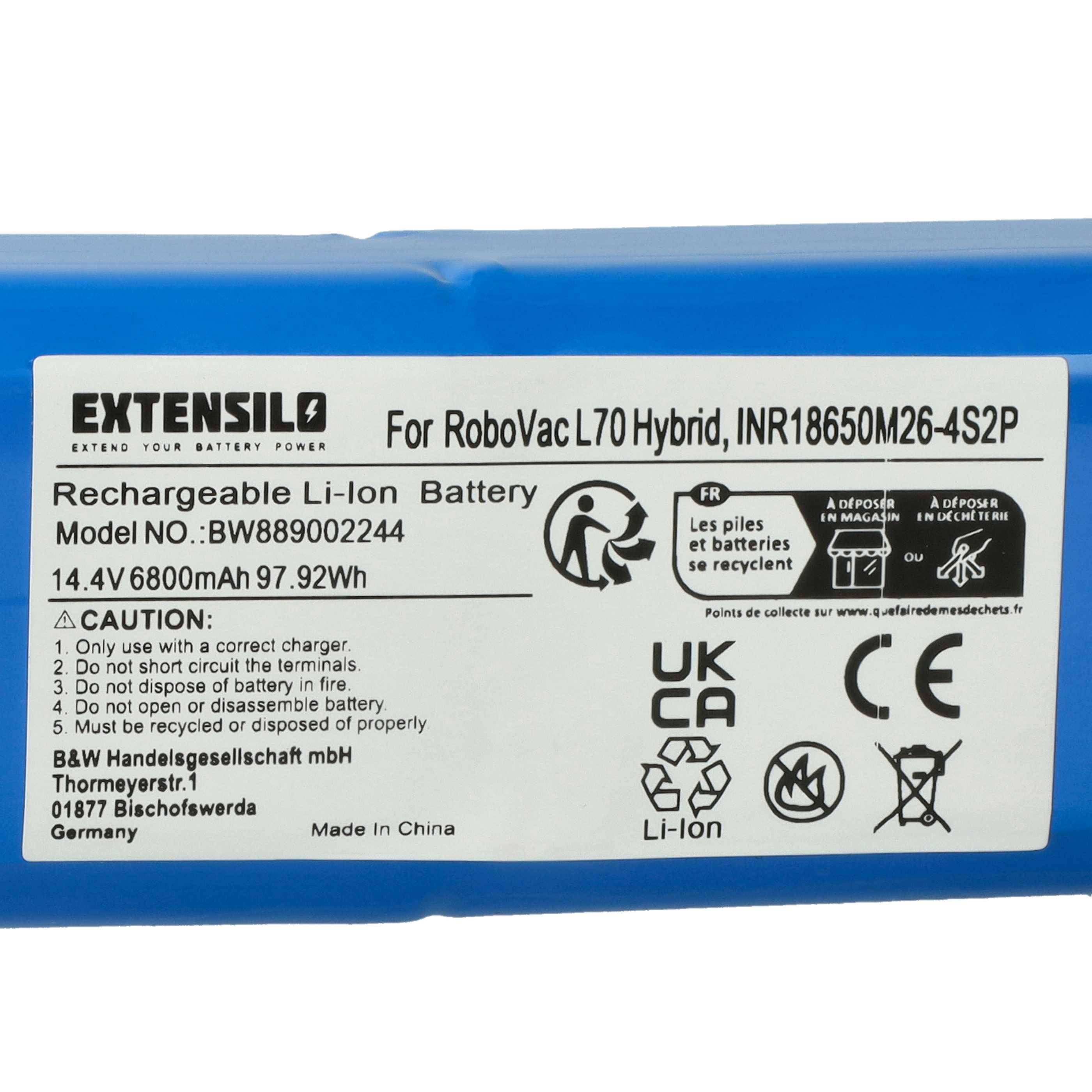 EXTENSILO Akku kompatibel mit Eufy RoboVac L70 Hybrid, L70 Hybrid T2190G21, L70 Hybrid T2190 Saugroboter (6800 mAh, 14,4 V, Li-Ion)