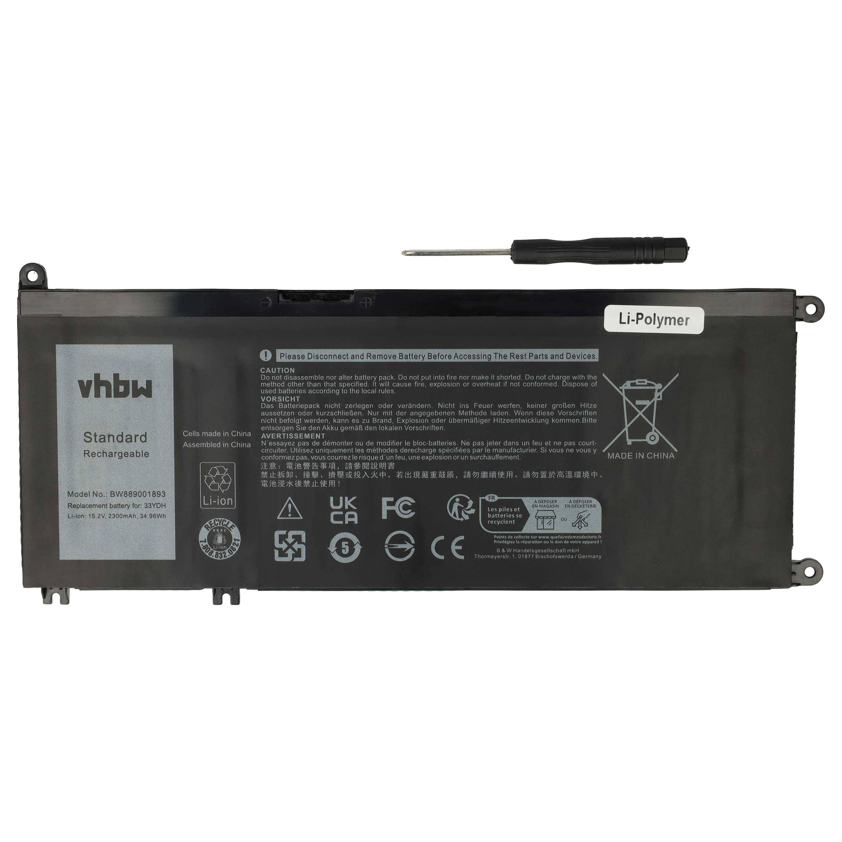 vhbw 1x Akku kompatibel mit Dell Inspiron 15 7588, 15 7577, 17(7778), 17 7000, 15-7577 Notebook (2300 mAh, 15,2 V, Li-Polymer)