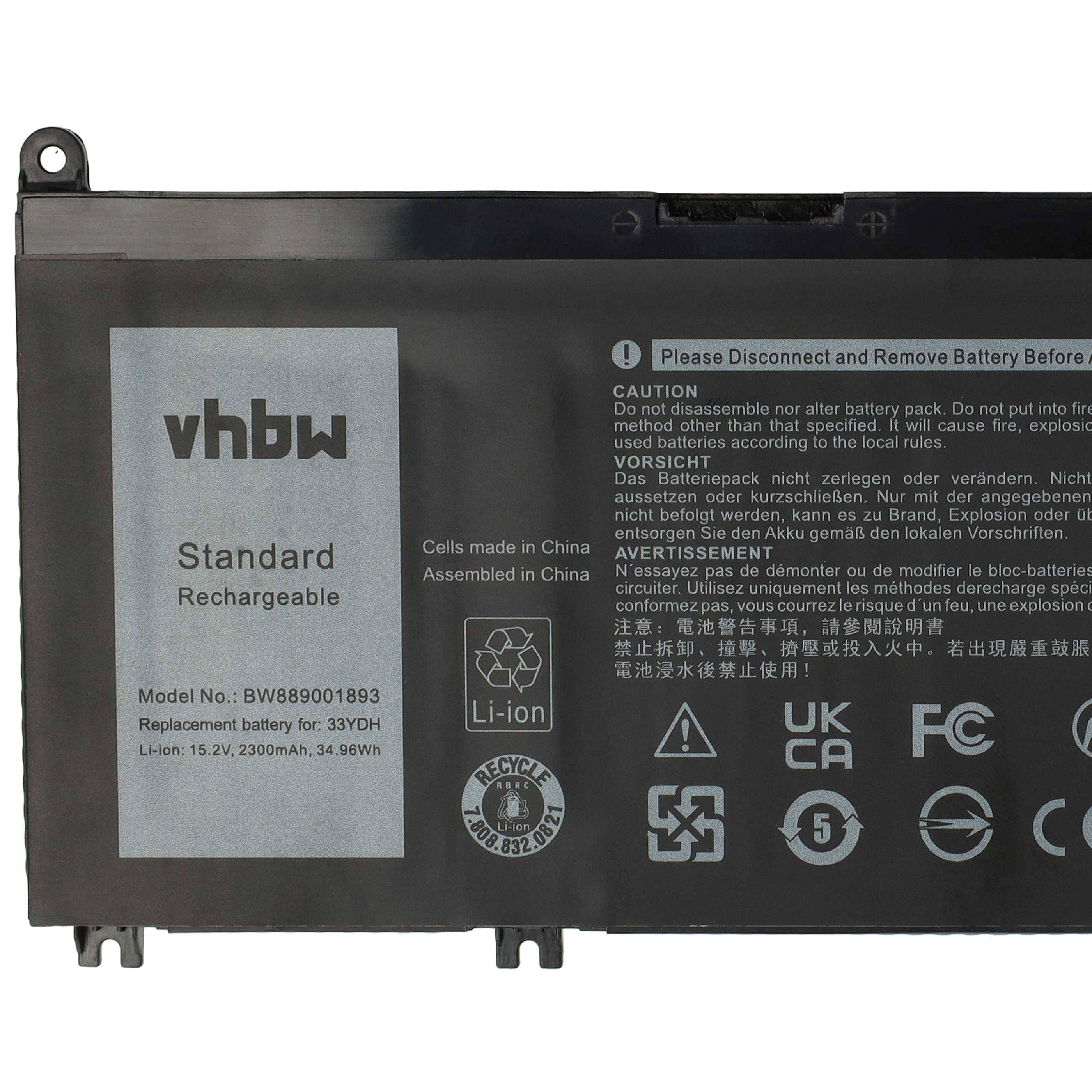 vhbw 1x Akku kompatibel mit Dell G7 7588-D2965W0, 7588-D2965W, 7588-D4765W, 7588-D4745W Notebook (2300 mAh, 15,2 V, Li-Polymer)