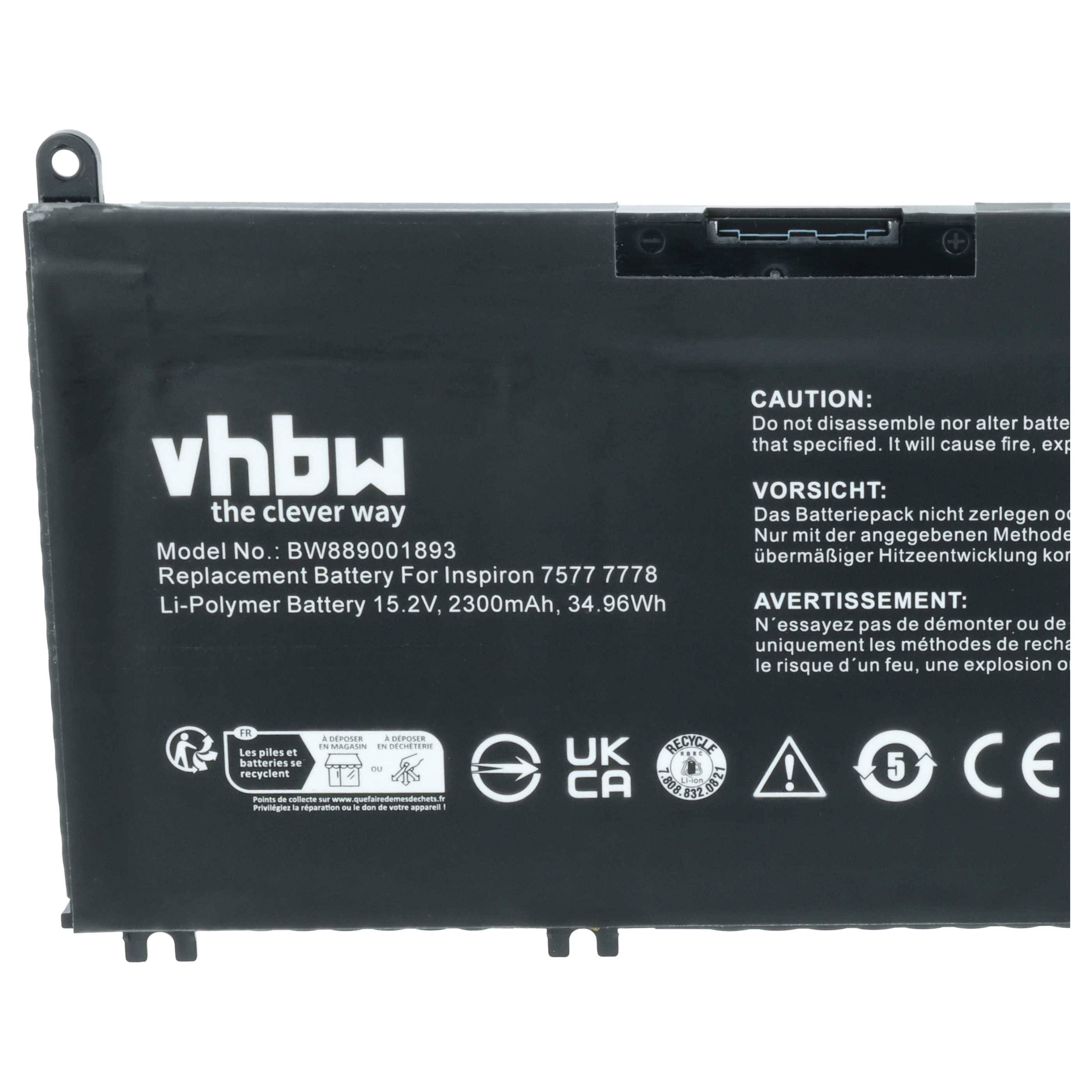 vhbw Akku kompatibel mit Dell G5 5587-D2565R, 5587-D2565B, 5587-D2645R, 5587-D2645B Notebook (2300 mAh, 15,2 V, Li-Polymer)